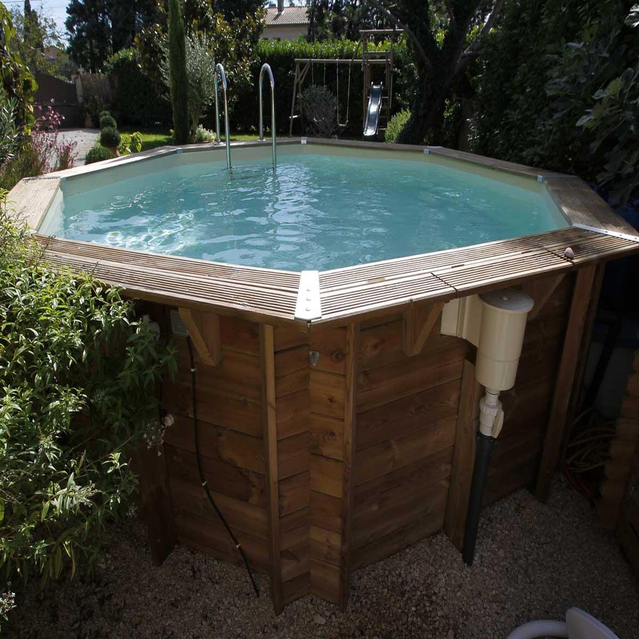 Voir la diapositive 2 : Ubbink Piscine bois Océa 4,30 x 1,20 m - Liner gris - Ubbink