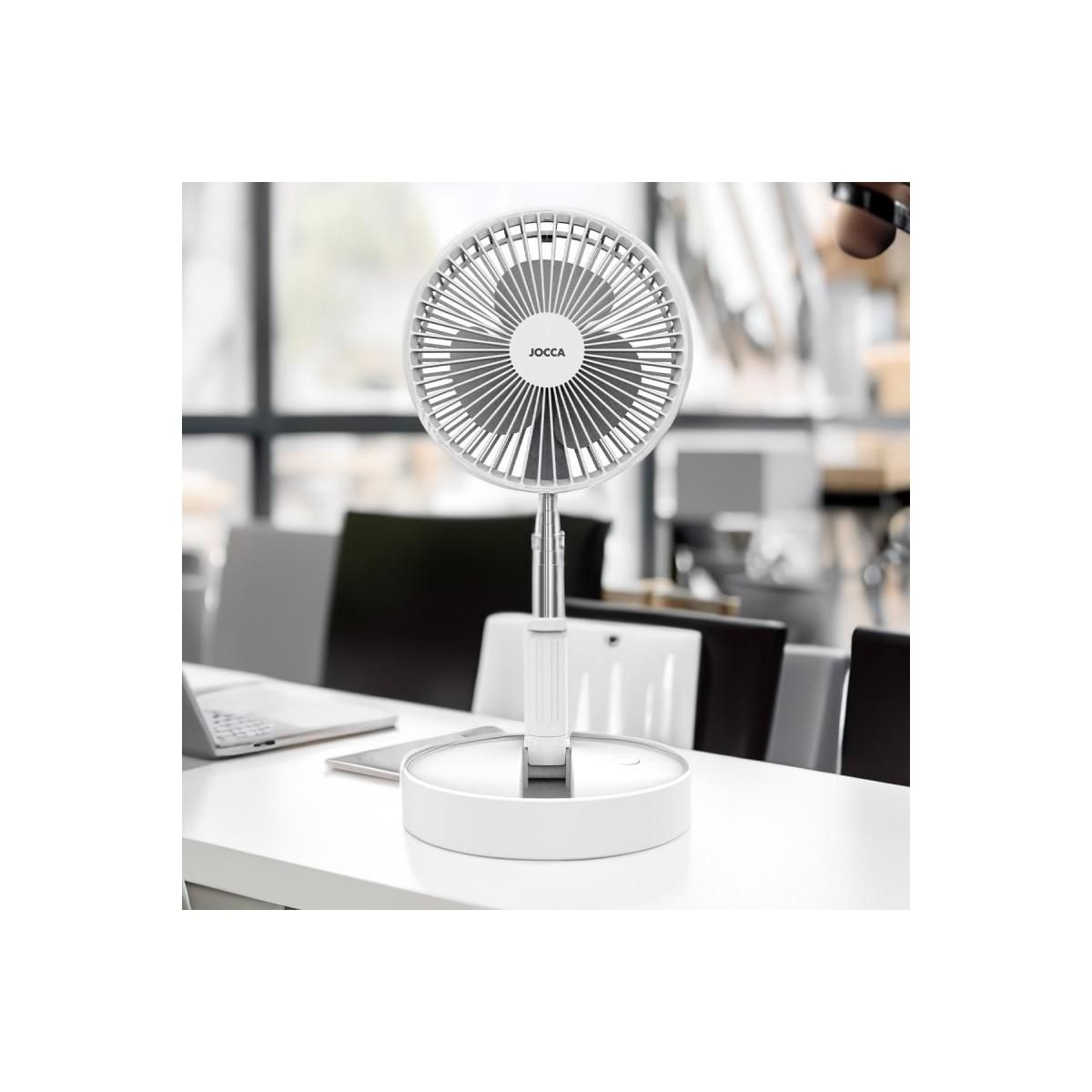 Jocca Ventilateur Silencieux Sans fil à Batterie Rechargeable USB BLANC Pliable & Pied Télescopique Télécommande Autonomie 24h Jocca