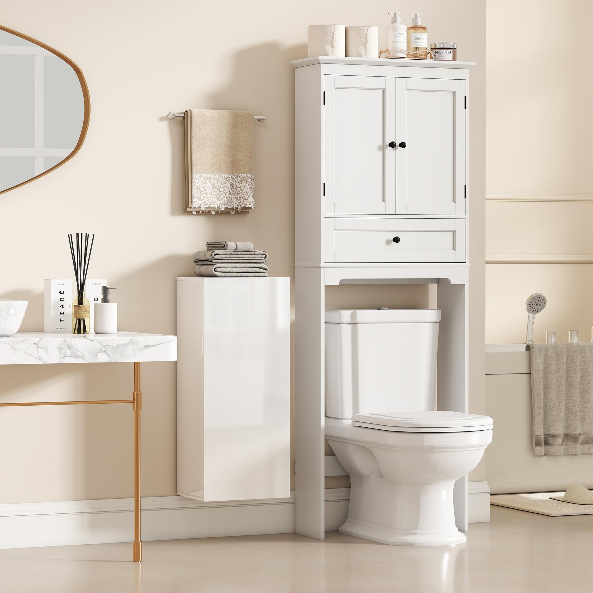 Voir la diapositive 2 : HOMCOM Meuble mural salle de bain blanc laqué porte 2 étagères