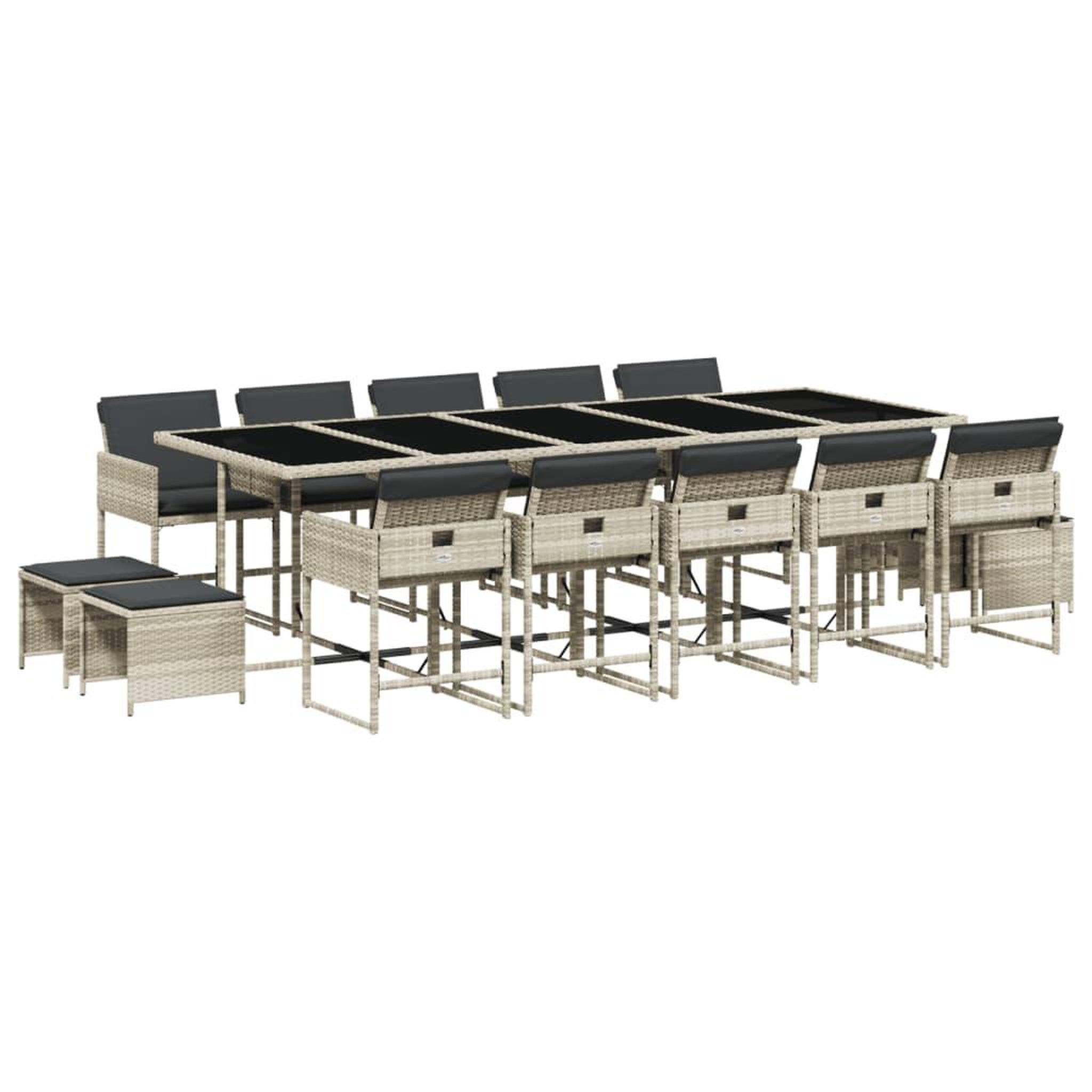 Voir la diapositive 2 : VIDAXL Ensemble a manger de jardin et coussins 15 pcs gris clair rotin