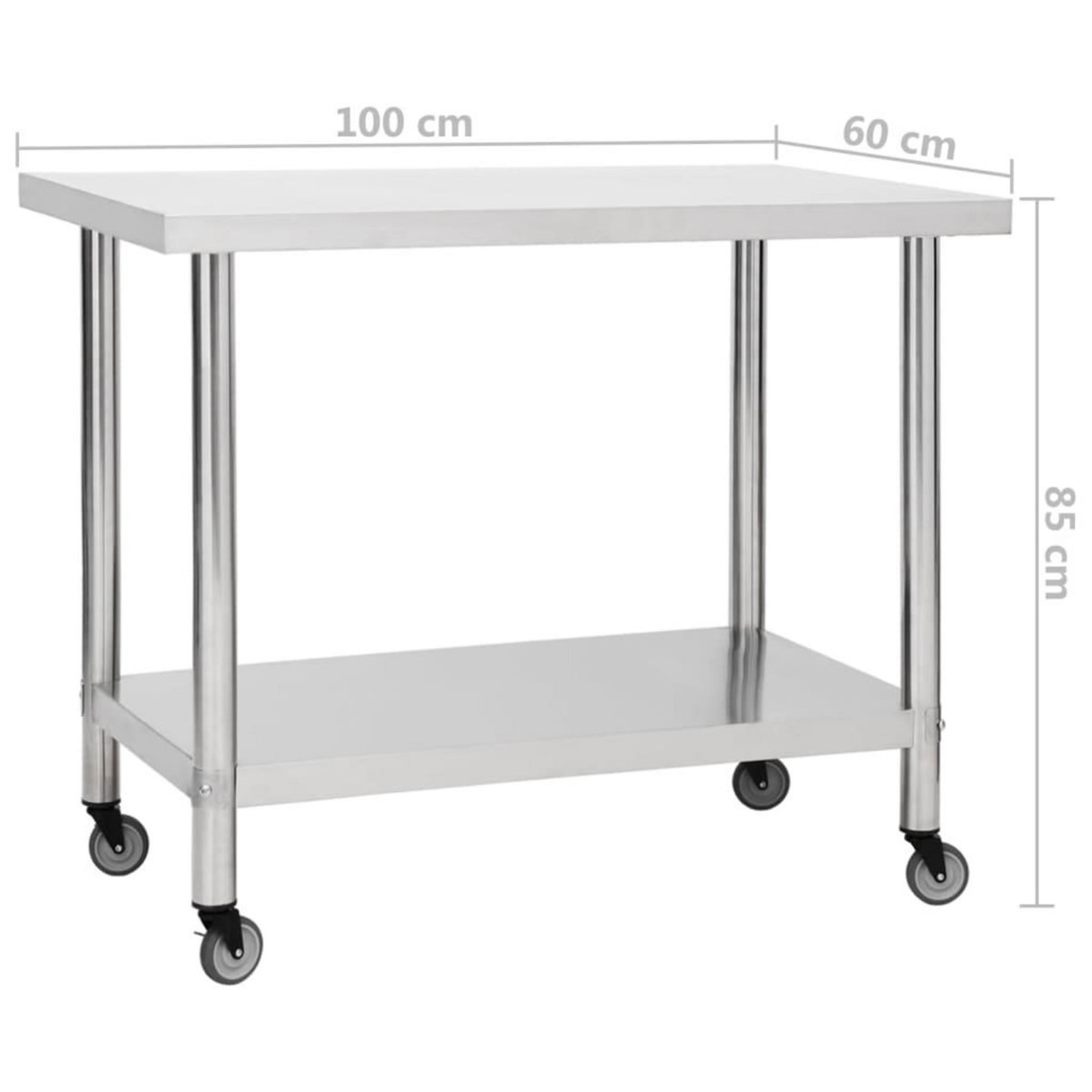 VIDAXL Table de travail de cuisine avec roues 100x60x85 cm Inox