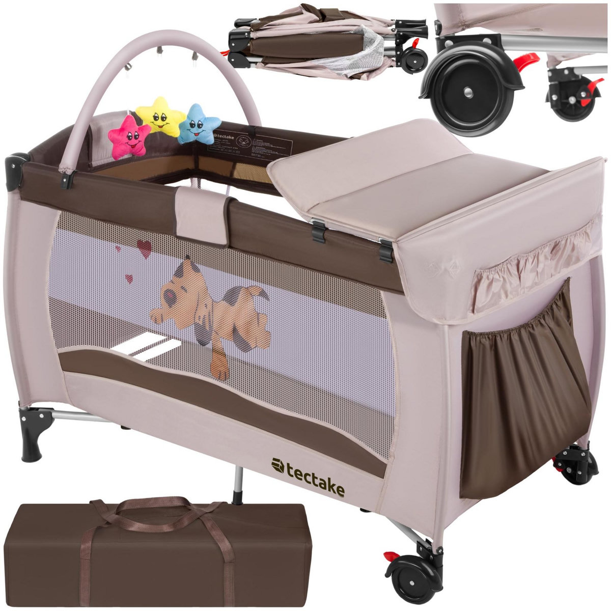 tectake Lit de voyage pour enfants peu encombrant pliable et réglable en hauteur marron