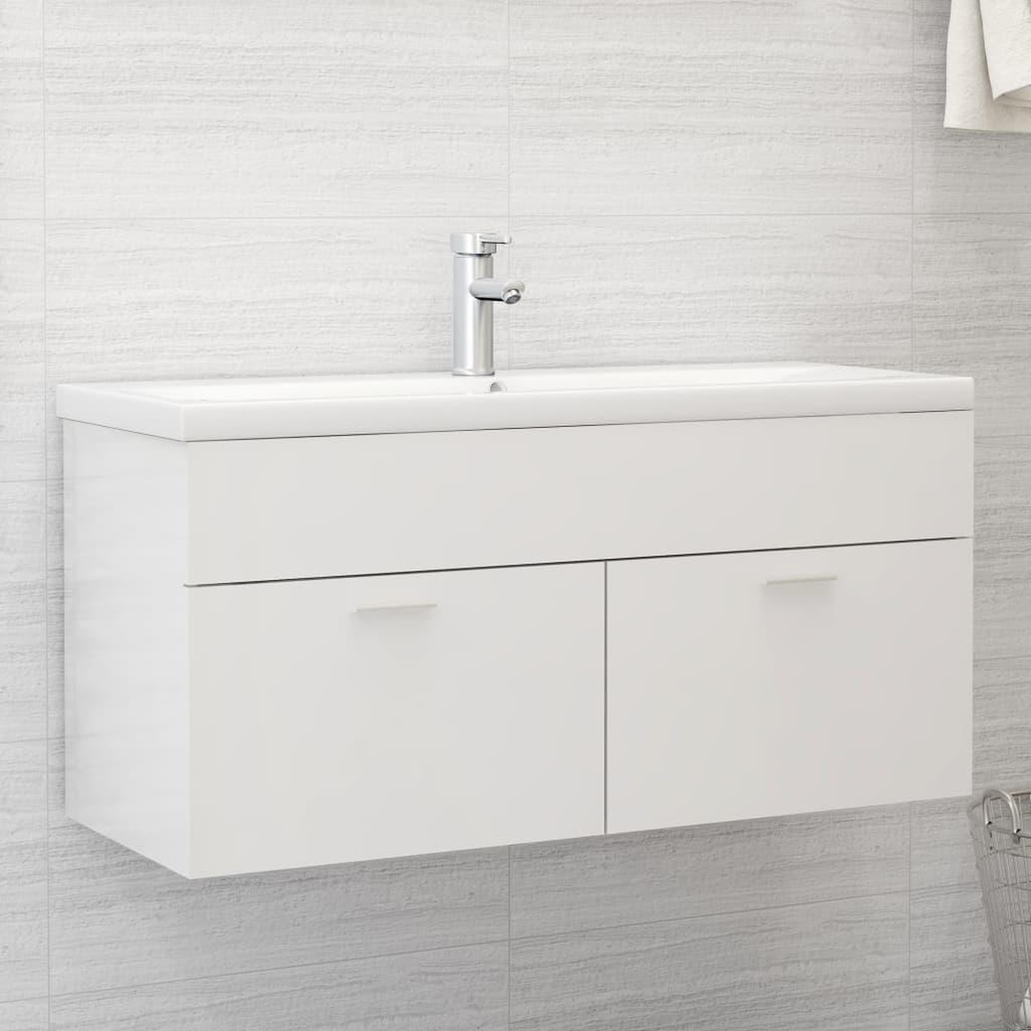 Voir la diapositive 1 : VIDAXL Armoire d'evier avec lavabo integre Blanc brillant Agglomere