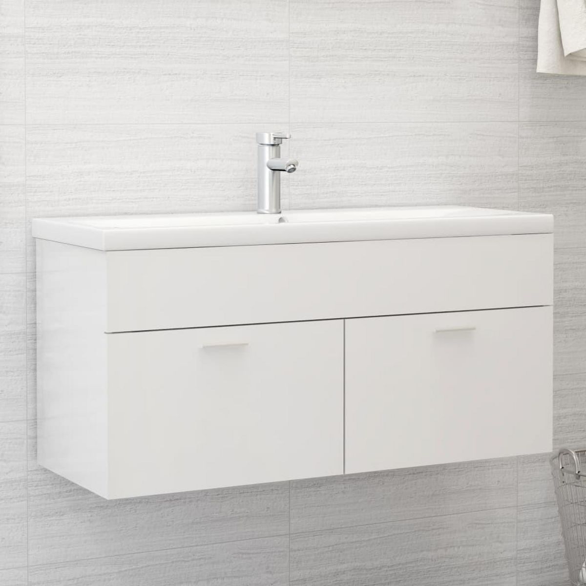 VIDAXL Armoire d'evier avec lavabo integre Blanc brillant Agglomere