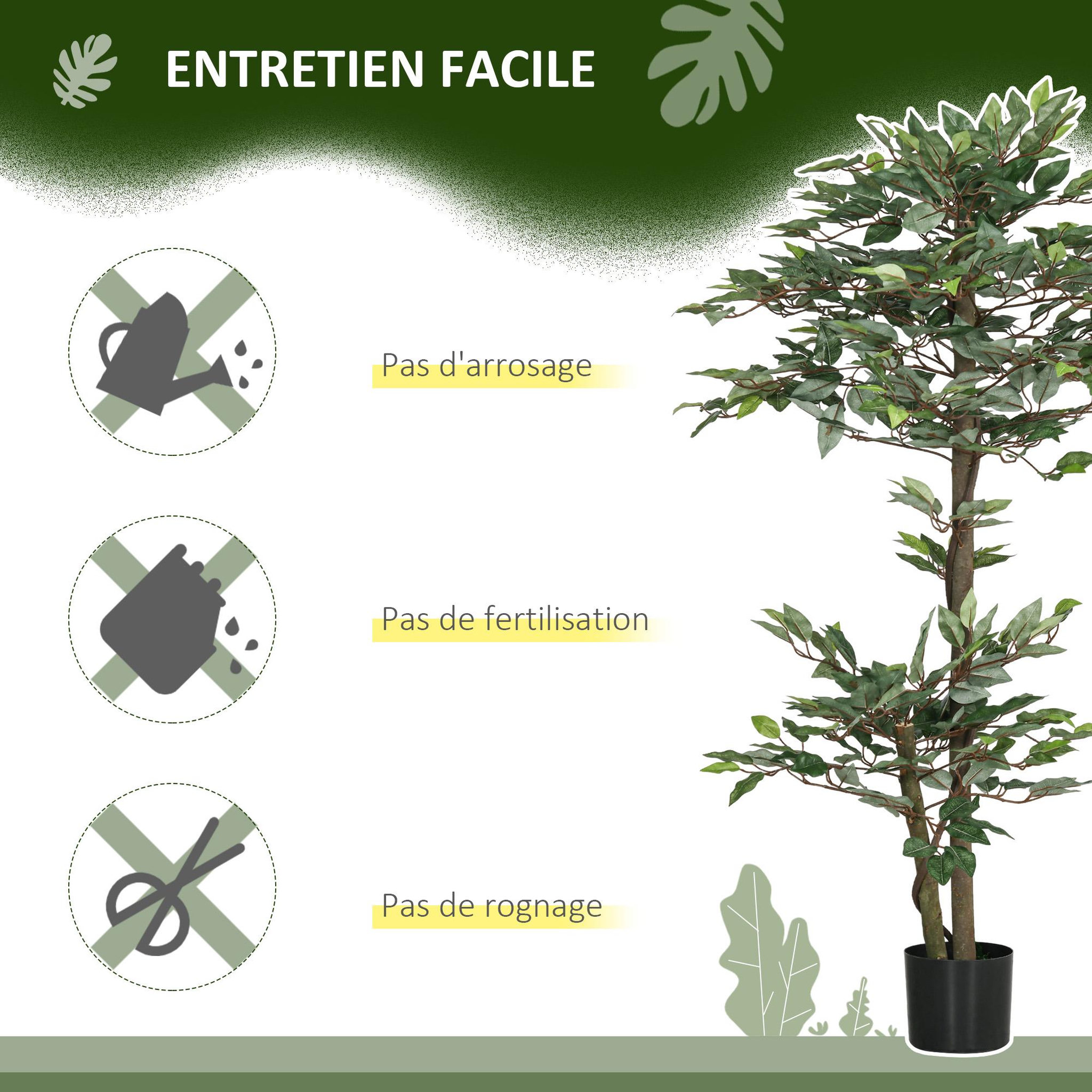 Voir la diapositive 6 : OUTSUNNY Plante artificielle ficus H.1,5 m troncs branches liane lichen feuilles grand réalisme pot inclus