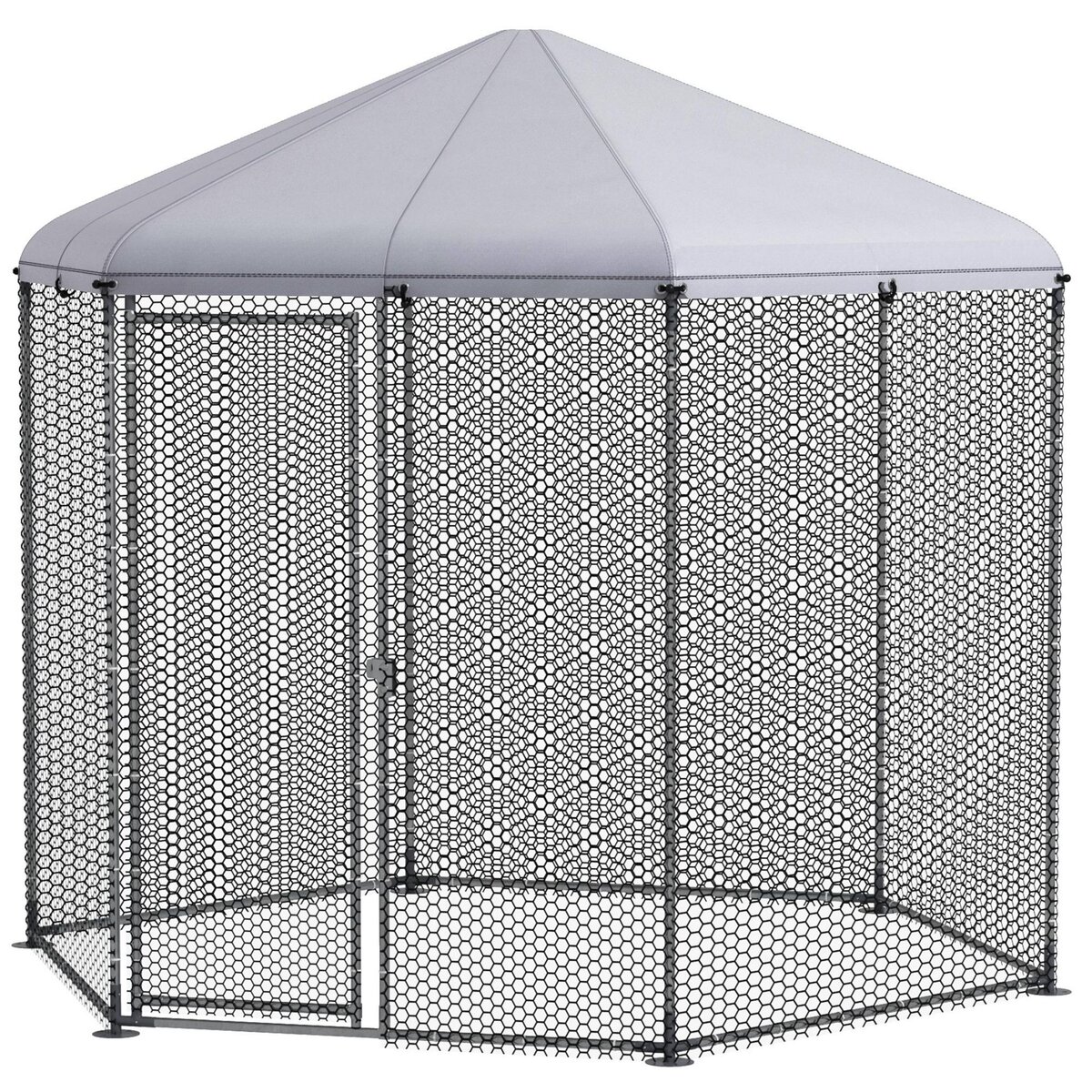 PAWHUT Enclos poulailler chenil 5 m² - parc grillagé dim. 2,8L x 2,45l x 2,46H m - entièrement couvert - acier oxford gris