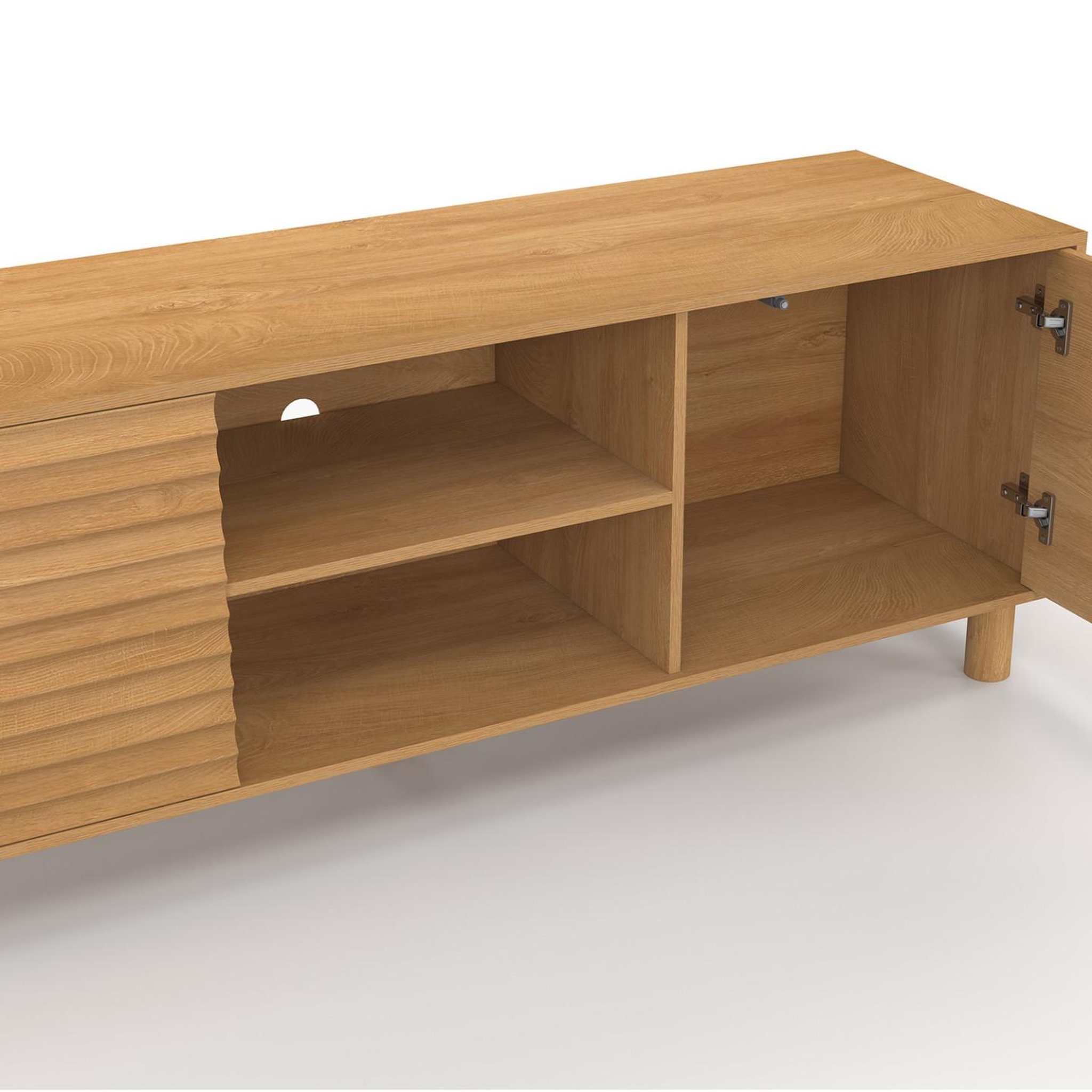 Voir la diapositive 6 : ID MARKET Meuble tv 140 cm julie 2 portes lattes tasseau bois coloris chêne