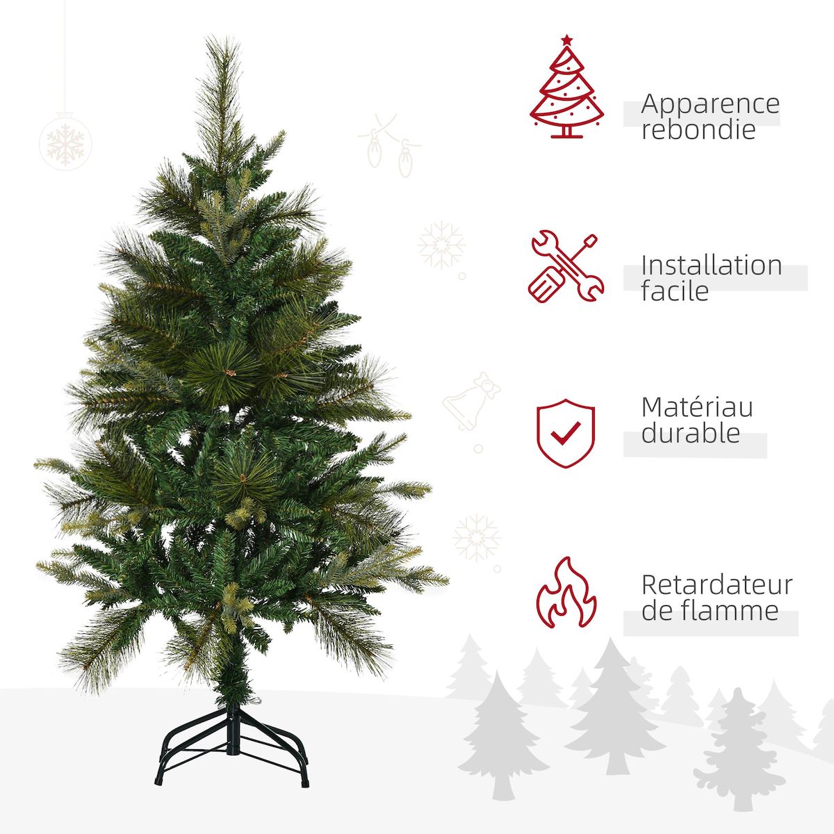 HOMCOM Sapin de Noël artificiel Ø 61 x 120H cm pied support inclus 260 branches épines grand réalisme vert