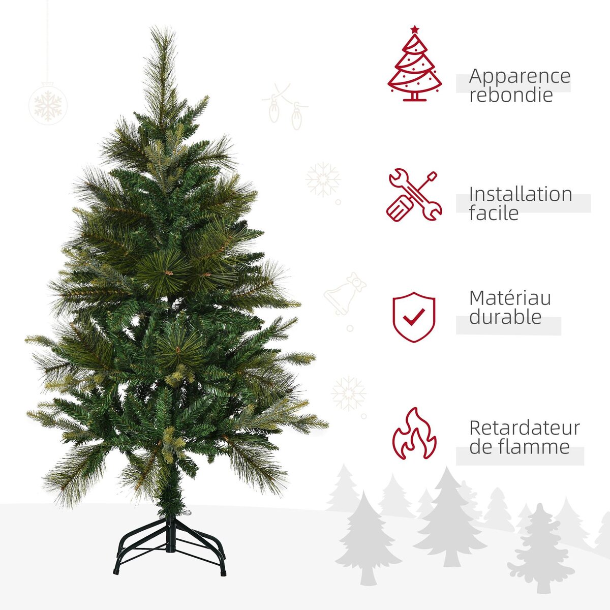 HOMCOM Sapin de Noël artificiel Ø 61 x 120H cm pied support inclus 260 branches épines grand réalisme vert