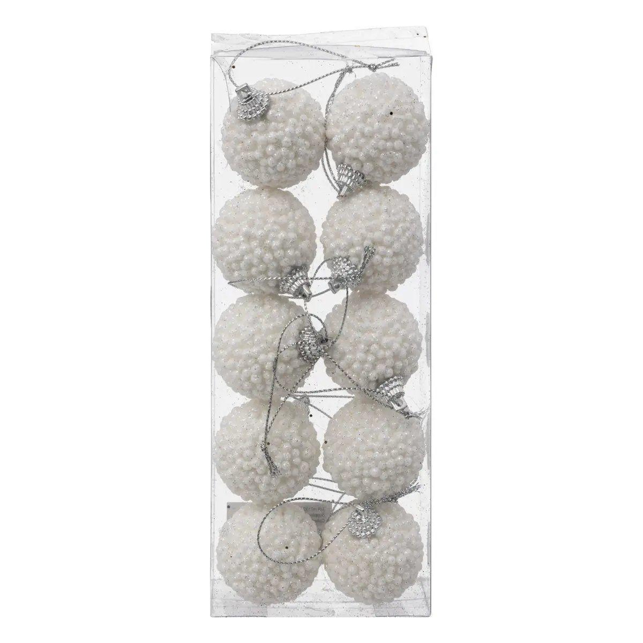ATMOSPHERA Lot de 10 boules de noël  petites billes  4cm blanc