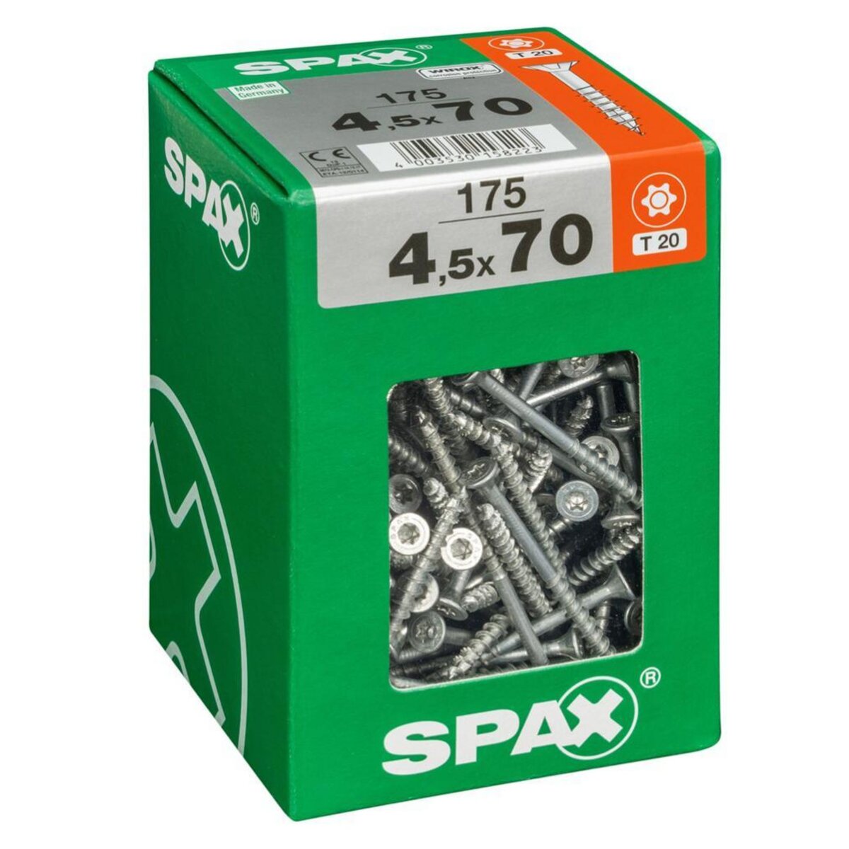 CENTRALE BRICO Lot de 175 vis acier tête fraisée torx SPAX, Diam.4.5 mm x L.70 mm