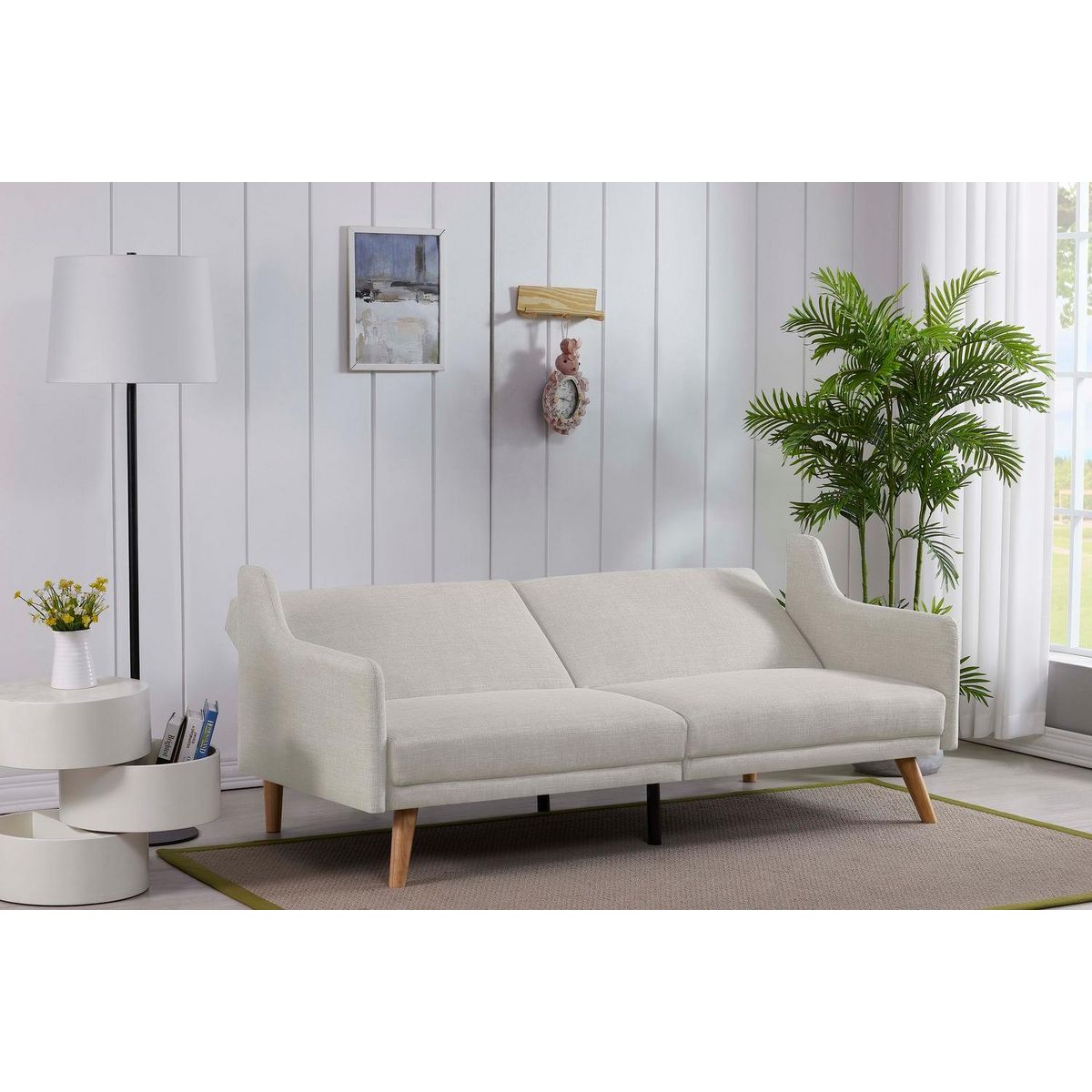 CONCEPT USINE Canapé scandinave convertible 3 places en tissu gris clair ESTER