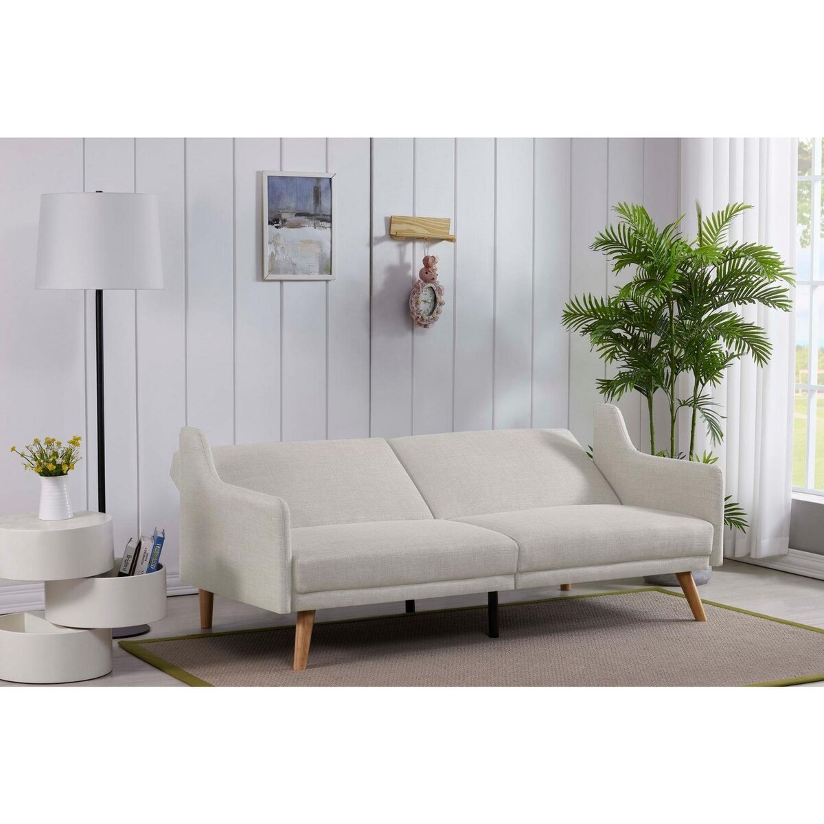 CONCEPT USINE Canapé scandinave convertible 3 places en tissu gris clair ESTER