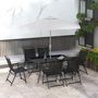 Voir la diapositive 4 : OUTSUNNY Ensemble salon de jardin 6 places 8 pièces - parasol, table, 6 chaises pliantes - métal époxy textilène polyester noir gris