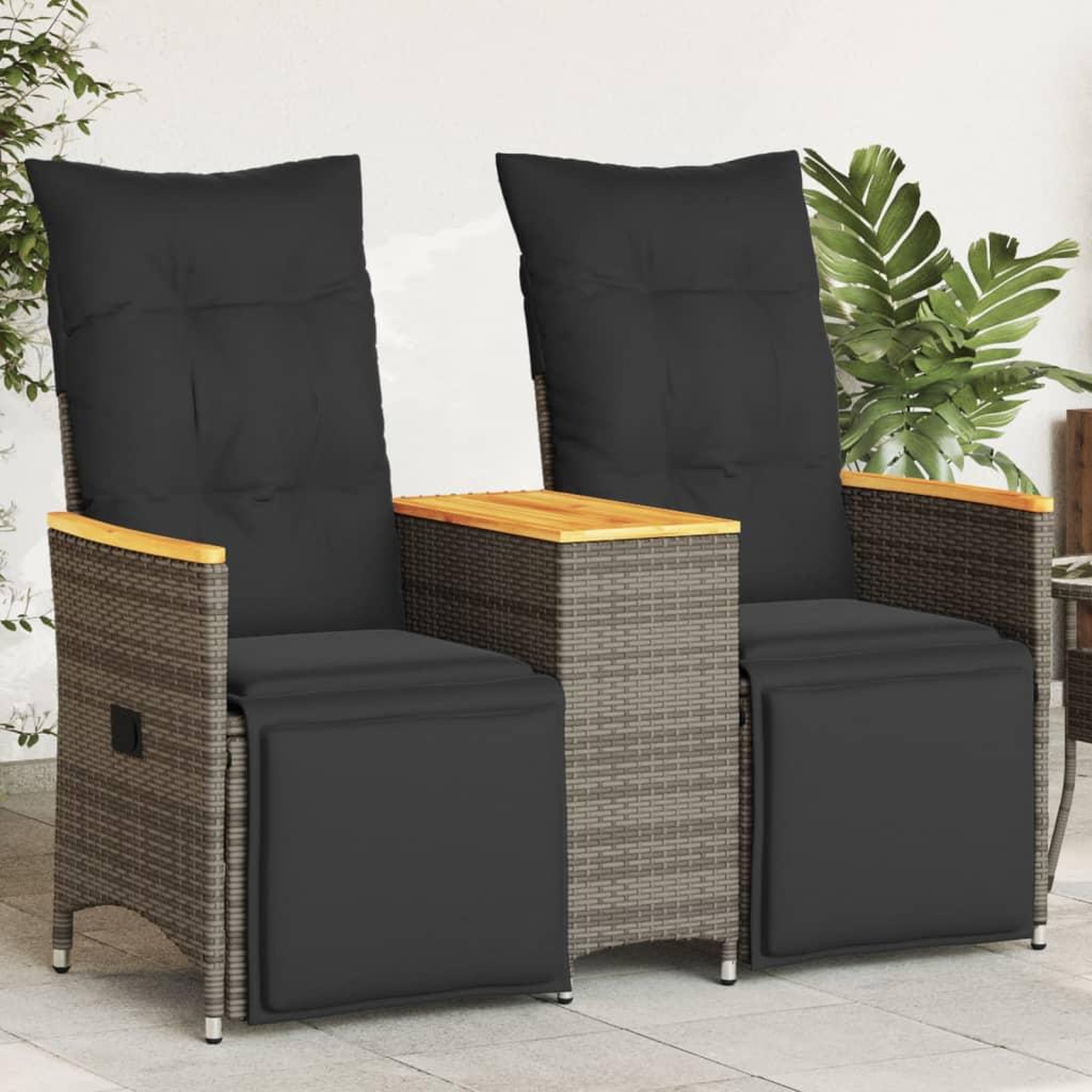 VIDAXL Canape de jardin inclinable 2 places avec table gris poly rotin