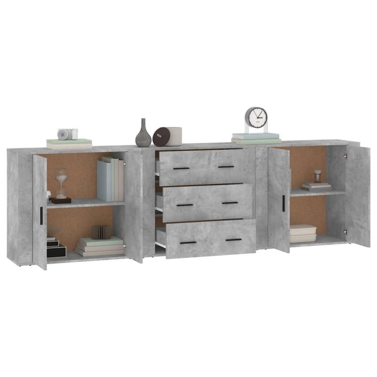VIDAXL Buffets 3 pcs gris beton bois d'ingenierie