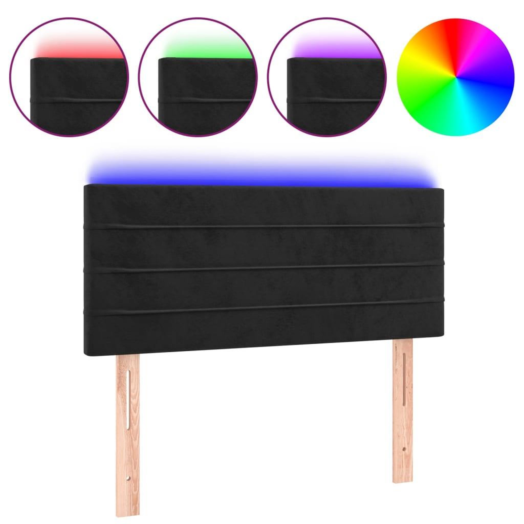 Voir la diapositive 2 : VIDAXL Tete de lit a LED Noir 90x5x78/88 cm Velours