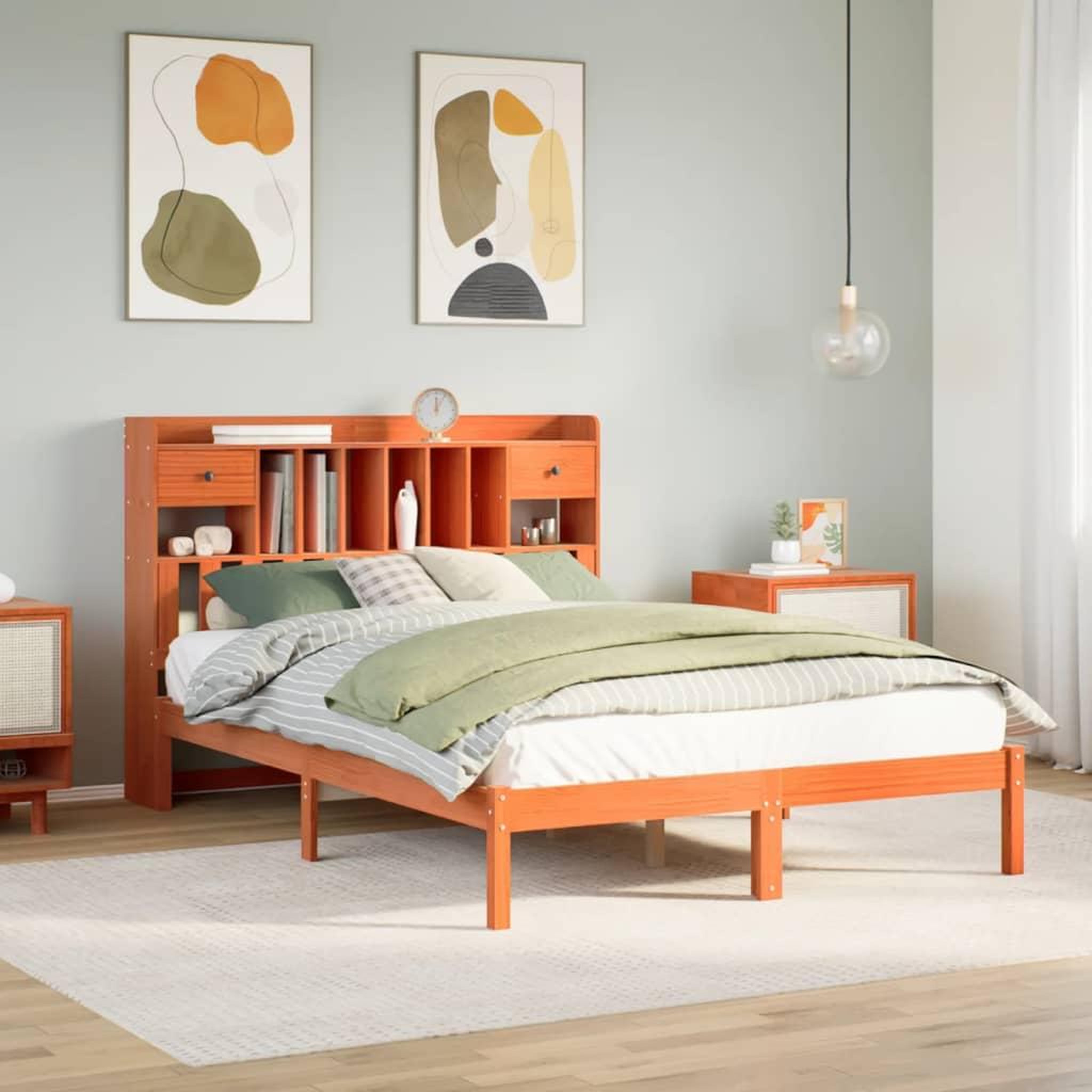 VIDAXL Lit bibliotheque sans matelas cire marron 150x200 cm pin massif