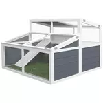 PAWHUT Terrarium enclos tortue 2 espaces toit polycarbonate 3 portes rampe bois gris blanc