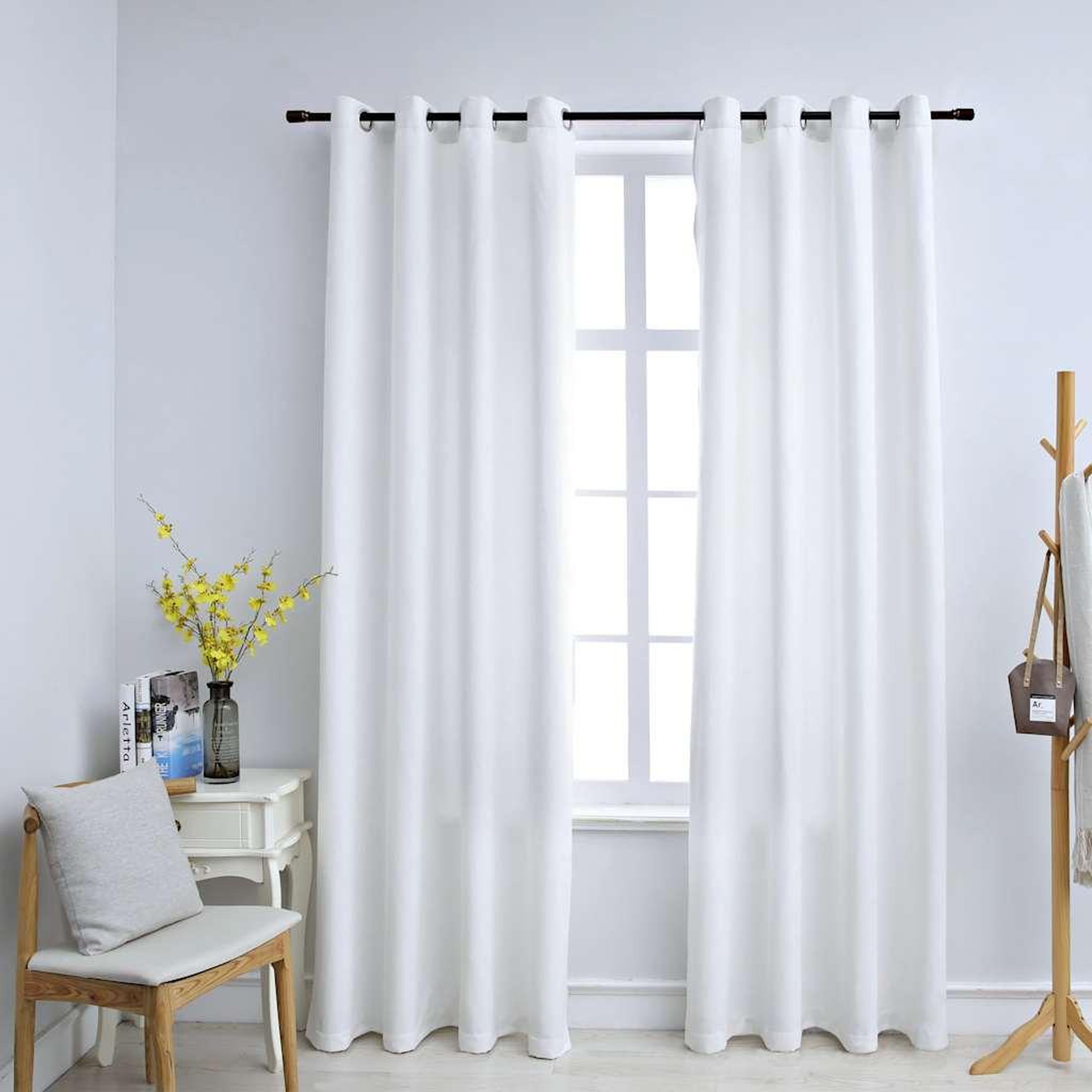 VIDAXL Rideau occultant et anneaux en metal 2pcs Blanc casse 140x225cm