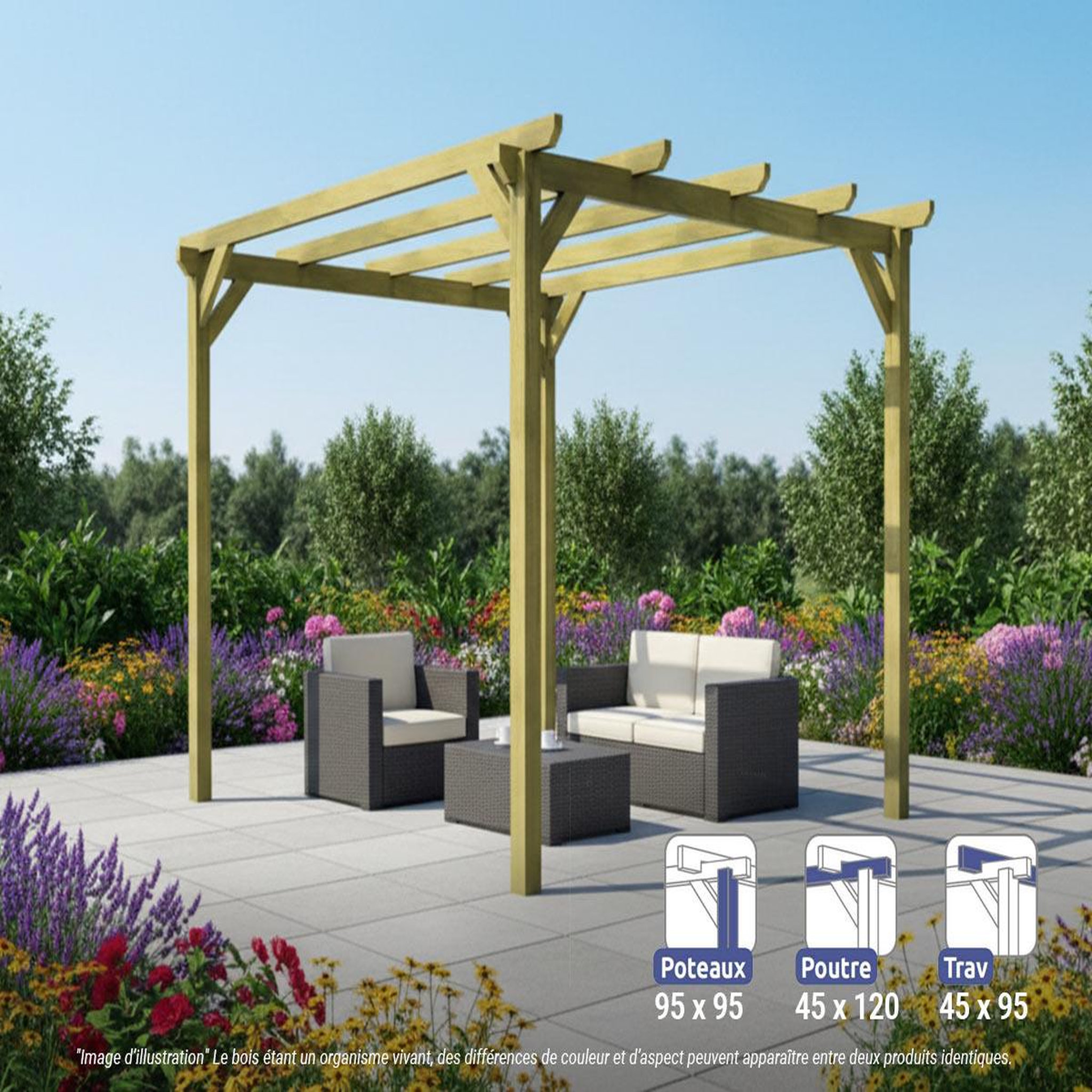 JARDIDECO Pergola massive en bois le havre 300 x 300 cm - maderland