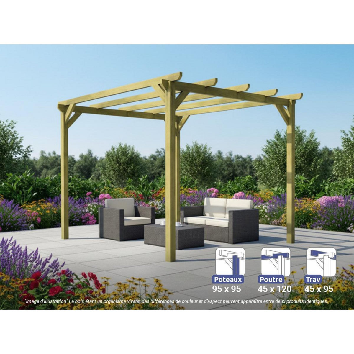 JARDIDECO Pergola massive en bois Le Havre 300 x 300 cm - Maderland