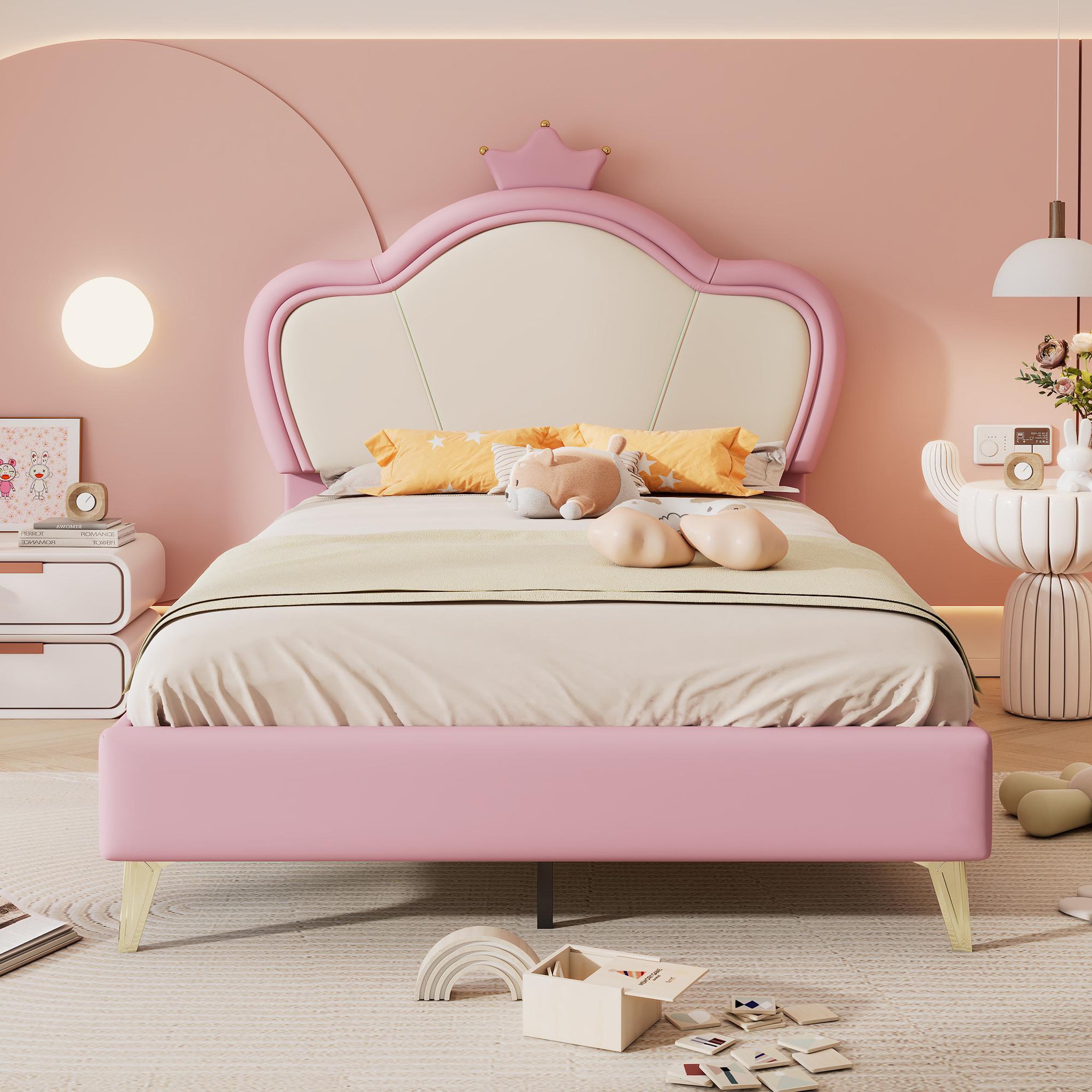 Voir la diapositive 4 : MERAX Lit simple enfant rembourré 90x200cm pu coloris rose