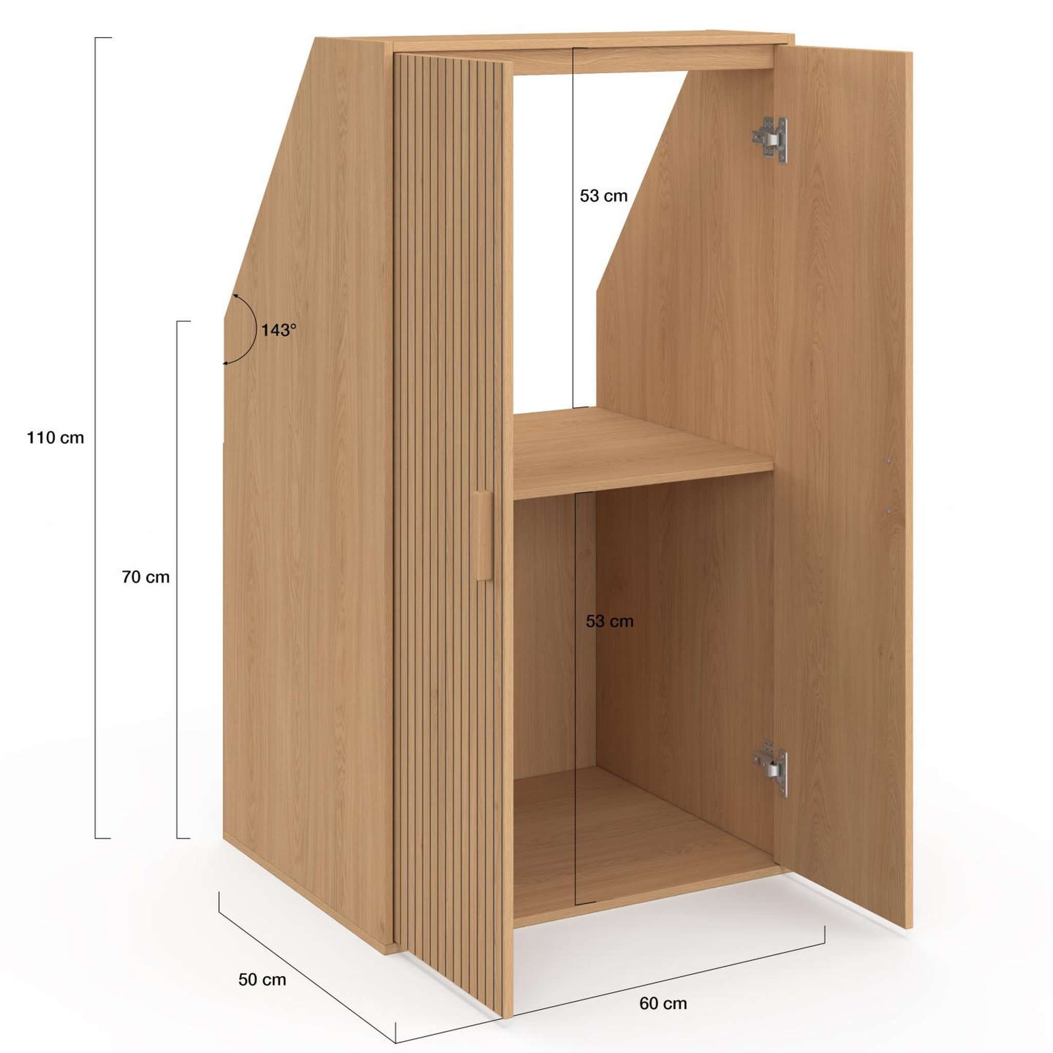 Voir la diapositive 5 : ID MARKET Armoire sous pente 2 portes juliette  60 x 50 x 70/110 cm effet lattes tasseau bois coloris chêne