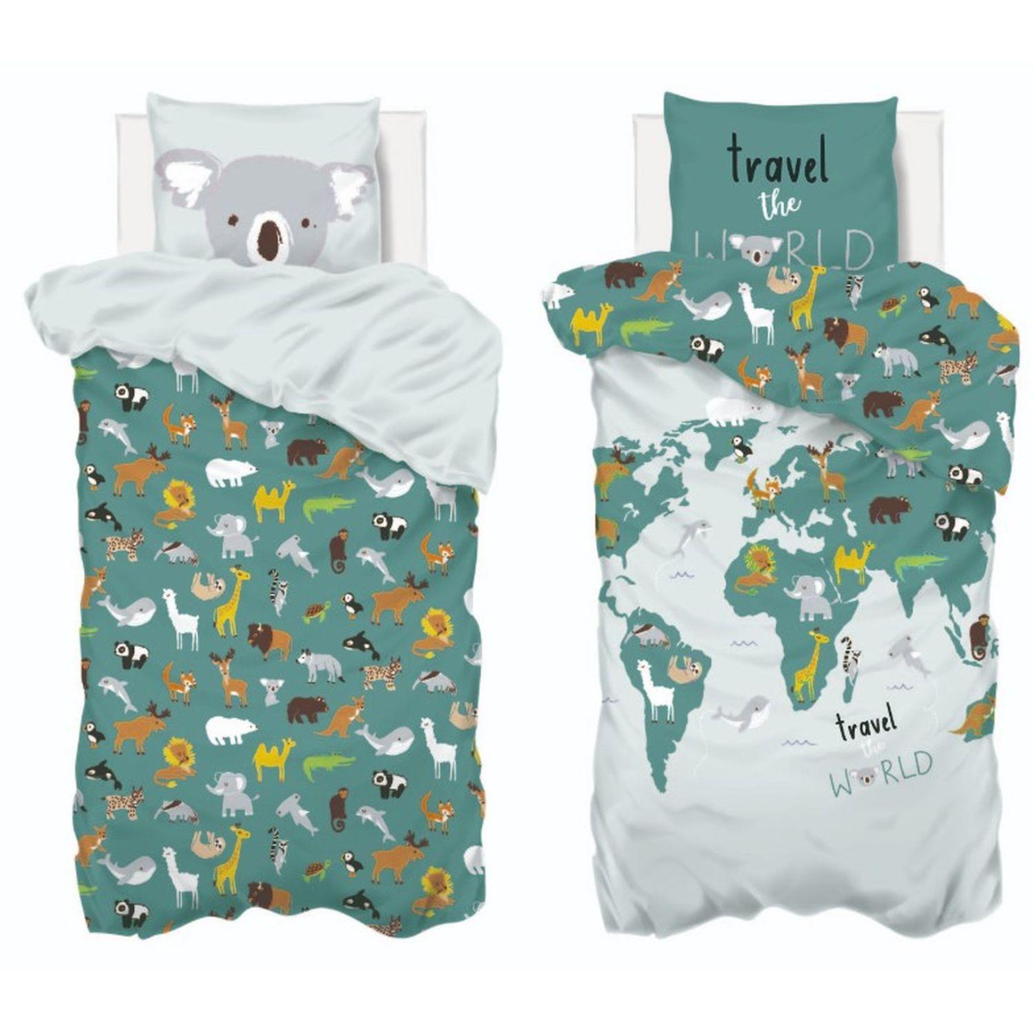 ATMOSPHERA Parure de lit enfant imprimée Carte du Monde - 140 x 200 cm
