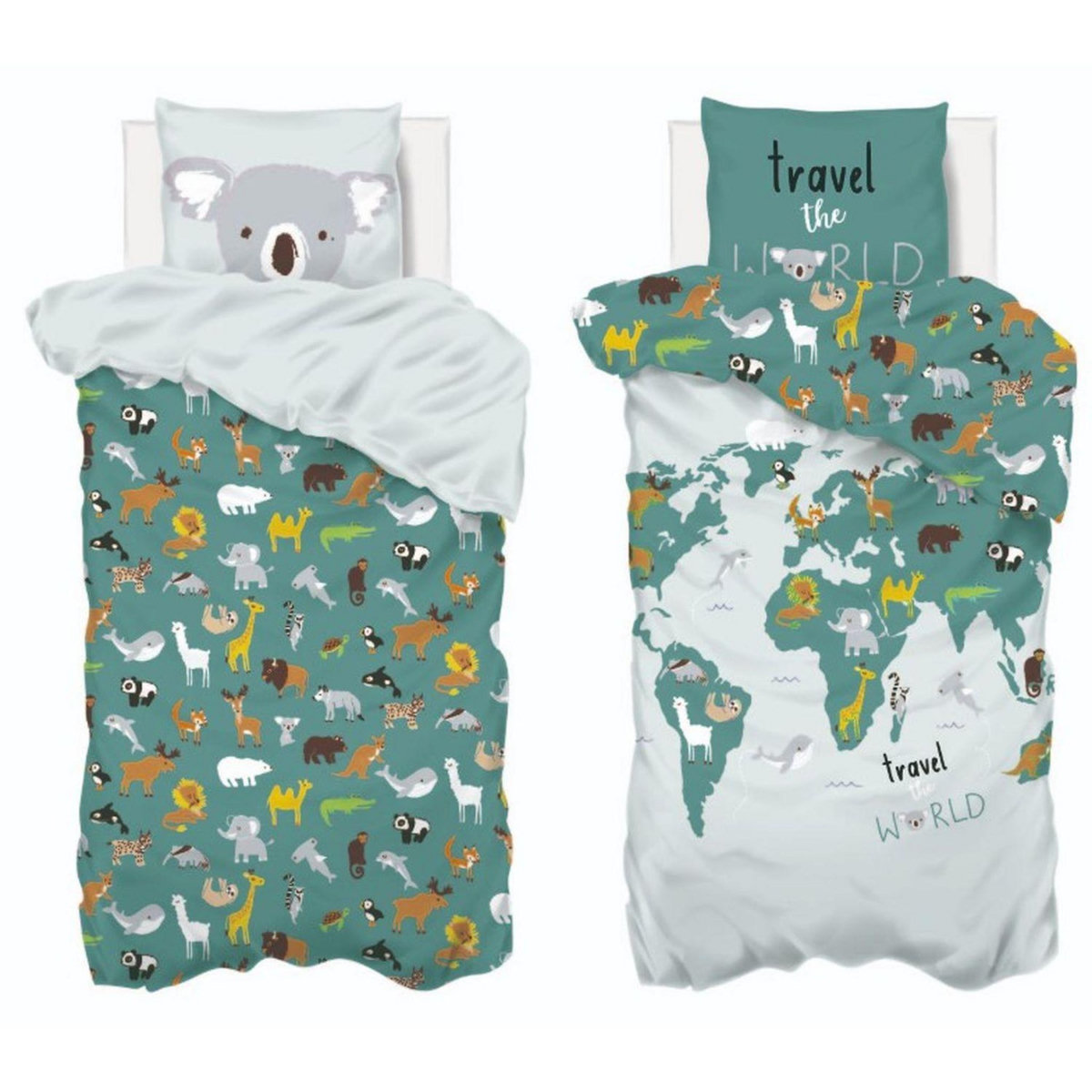 ATMOSPHERA Parure de lit enfant imprimée Carte du Monde - 140 x 200 cm