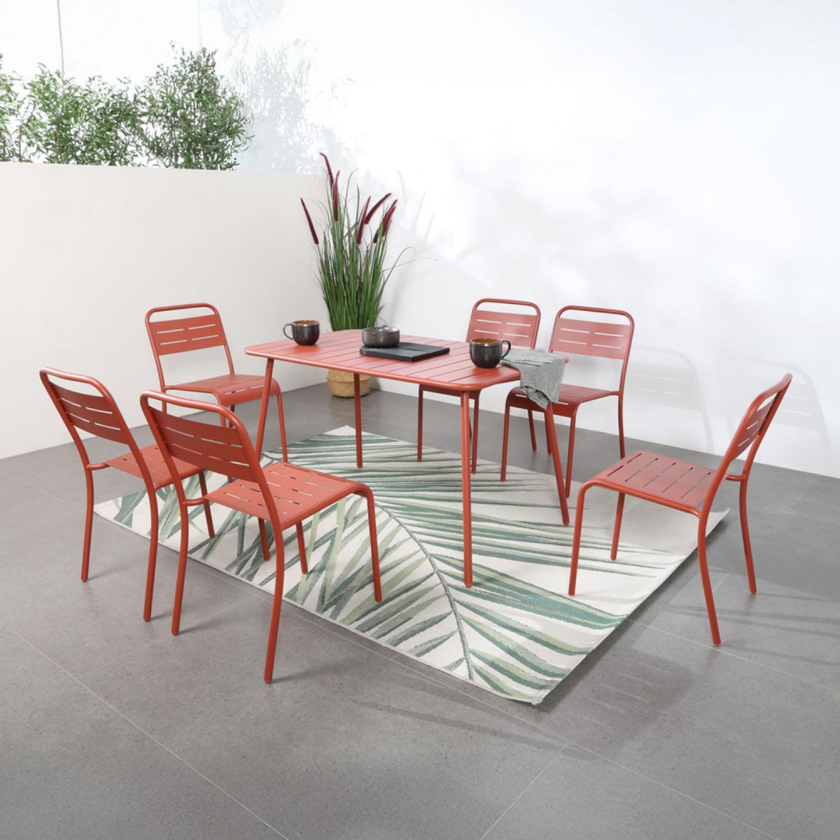 CONCEPT USINE Lot de 6 chaises salon de jardin repas terracotta BERGAME