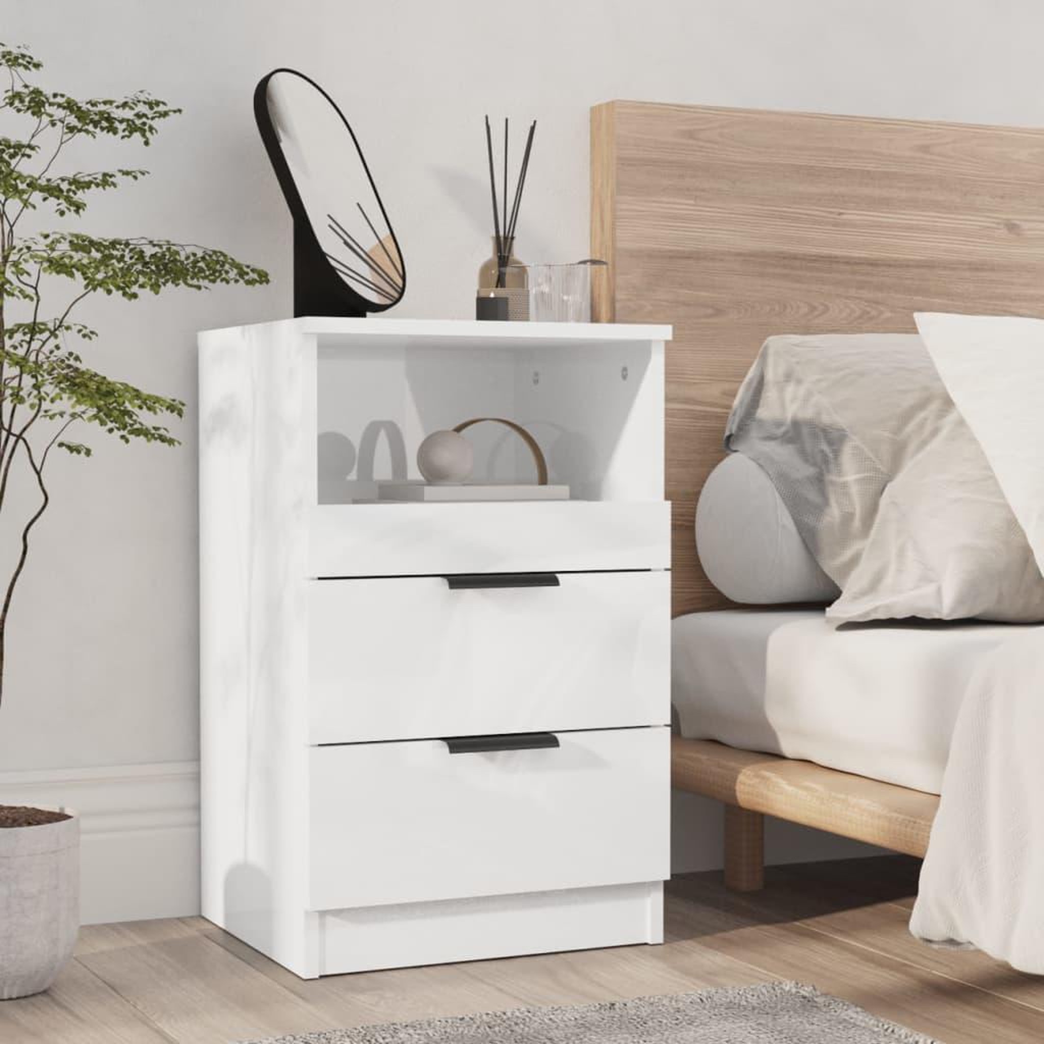 Voir la diapositive 1 : VIDAXL Table de chevet Blanc brillant Bois d'ingenierie