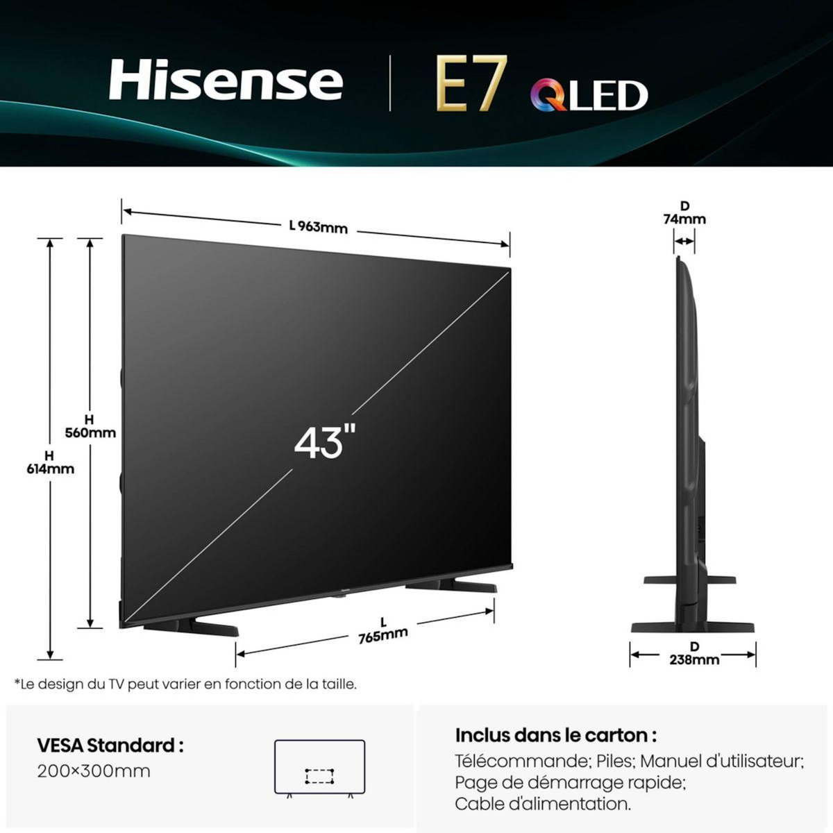 Hisense TV QLED 43E7Q 2025 (108cm)