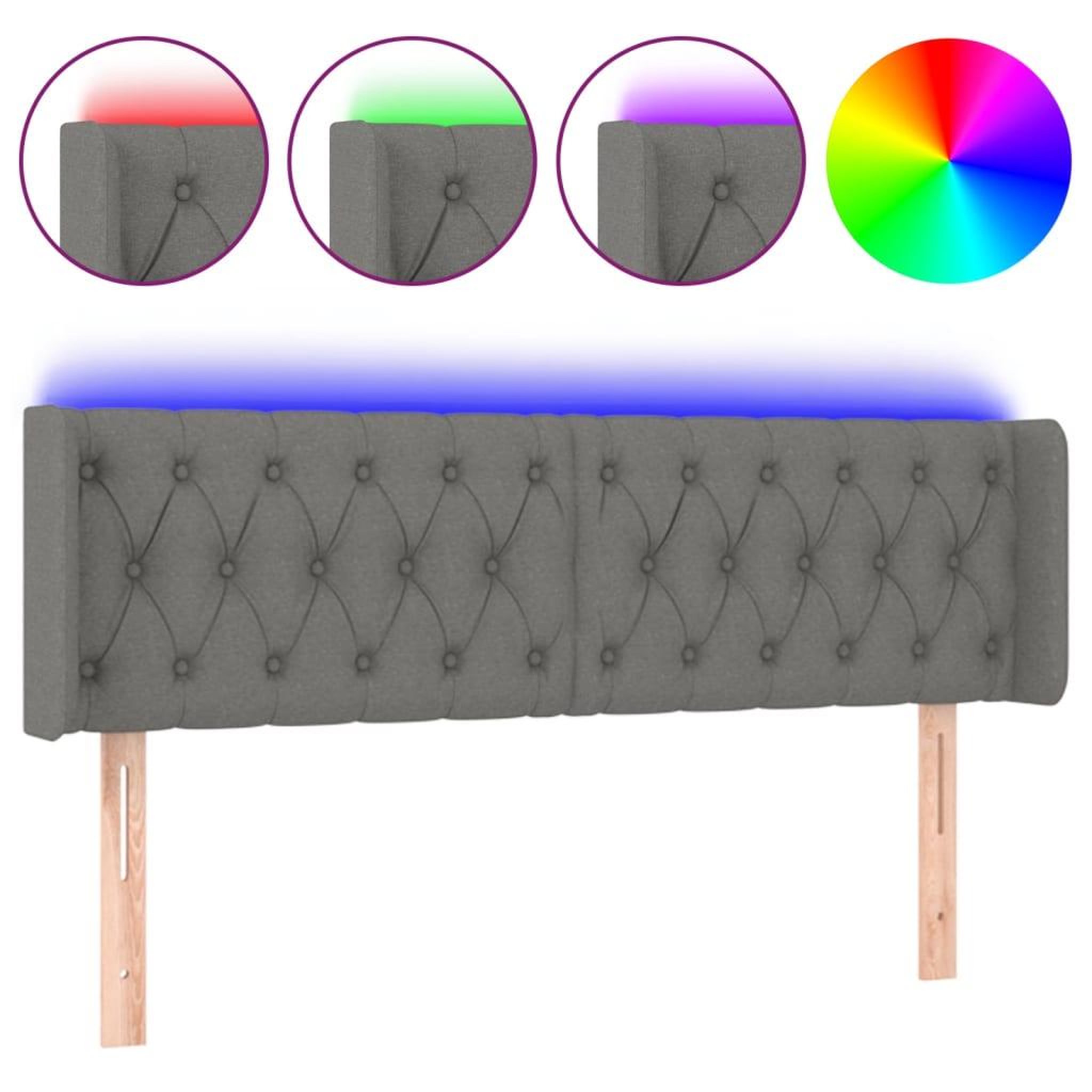 Voir la diapositive 2 : VIDAXL Tete de lit a LED Gris fonce 147x16x78/88 cm Tissu