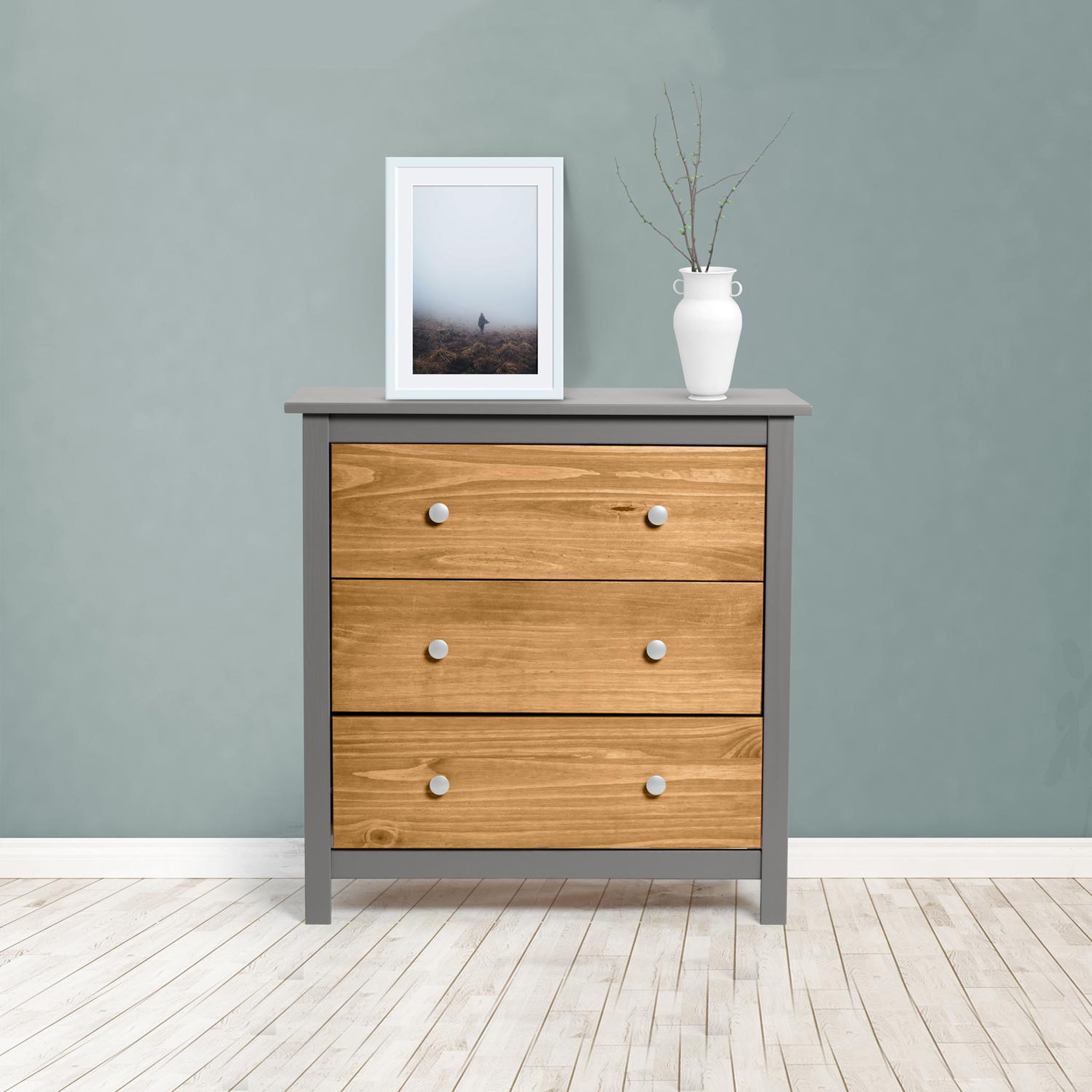 Voir la diapositive 4 : VS VENTA-STOCK Commode Bonnie Gris 3 Tiroirs, Fabriqué en Bois de pin Massif, 79 cm Longueur