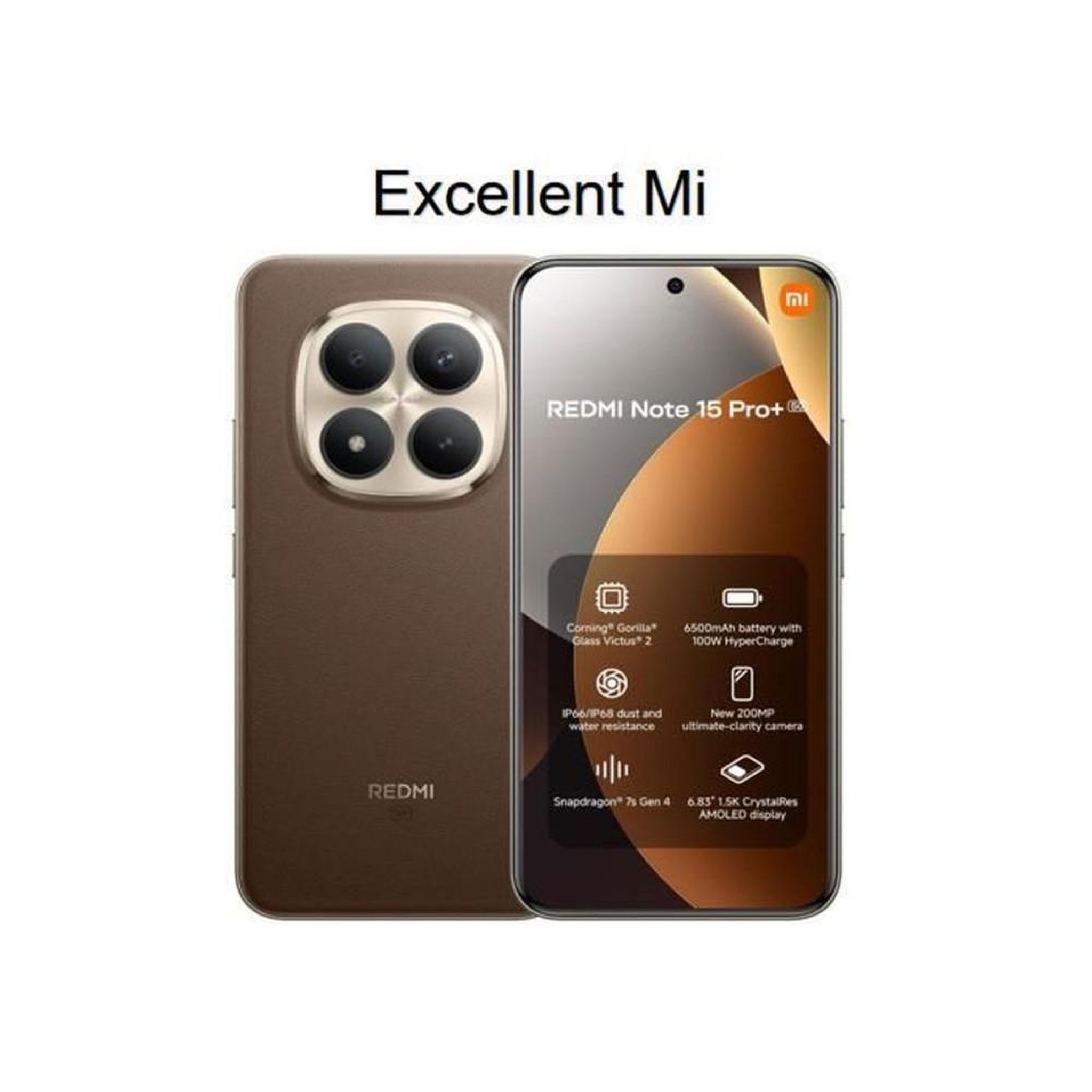 XIAOMI Smartphone 5G Redmi Note 15 Pro+ EU 12 Go/512 Go 200 MP, écran 6,83  CrystalRes AMOLED 1.5K 120 Hz, batterie 6500 mAh, charge 100 W, IP68