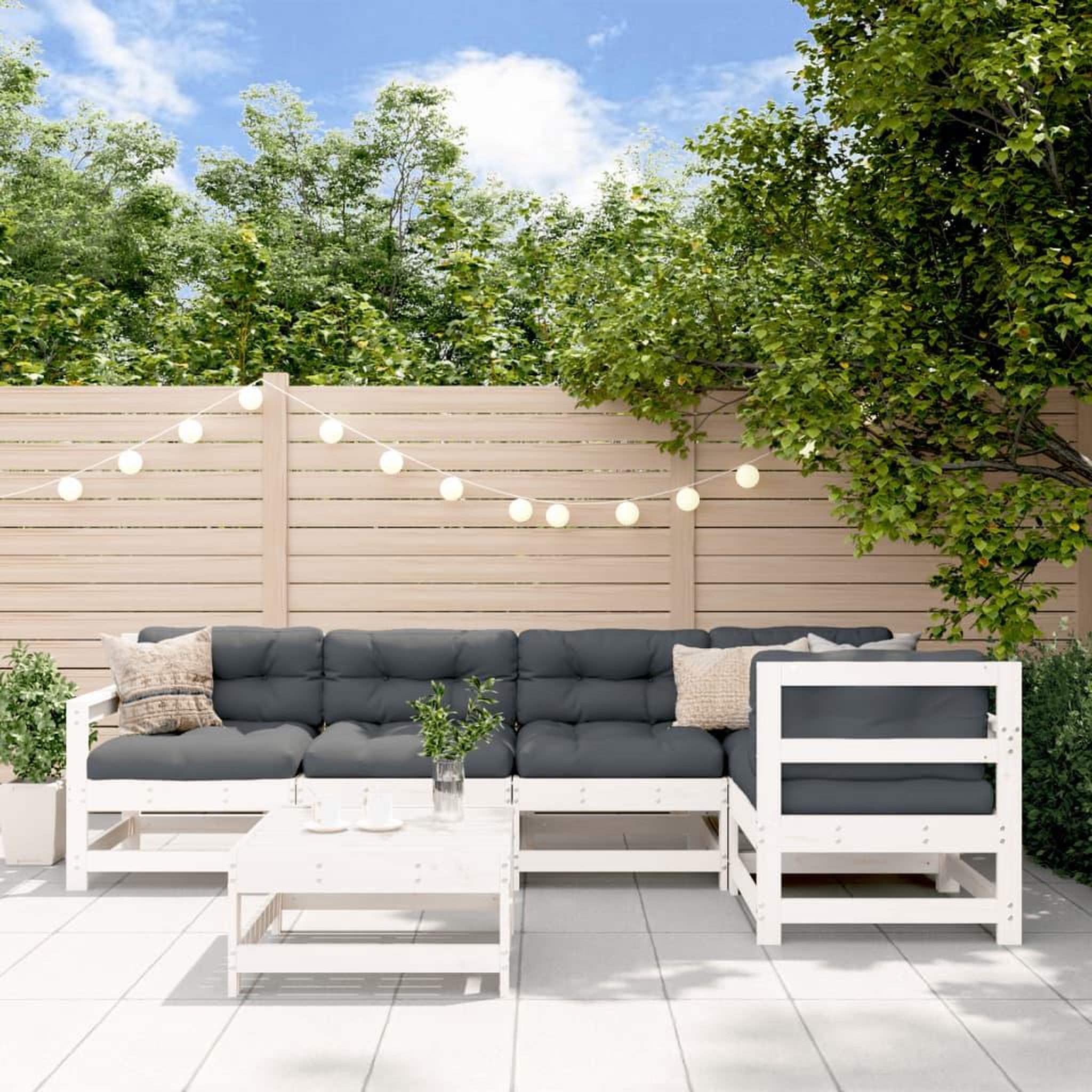 VIDAXL Salon de jardin 6 pcs Blanc Bois de pin massif