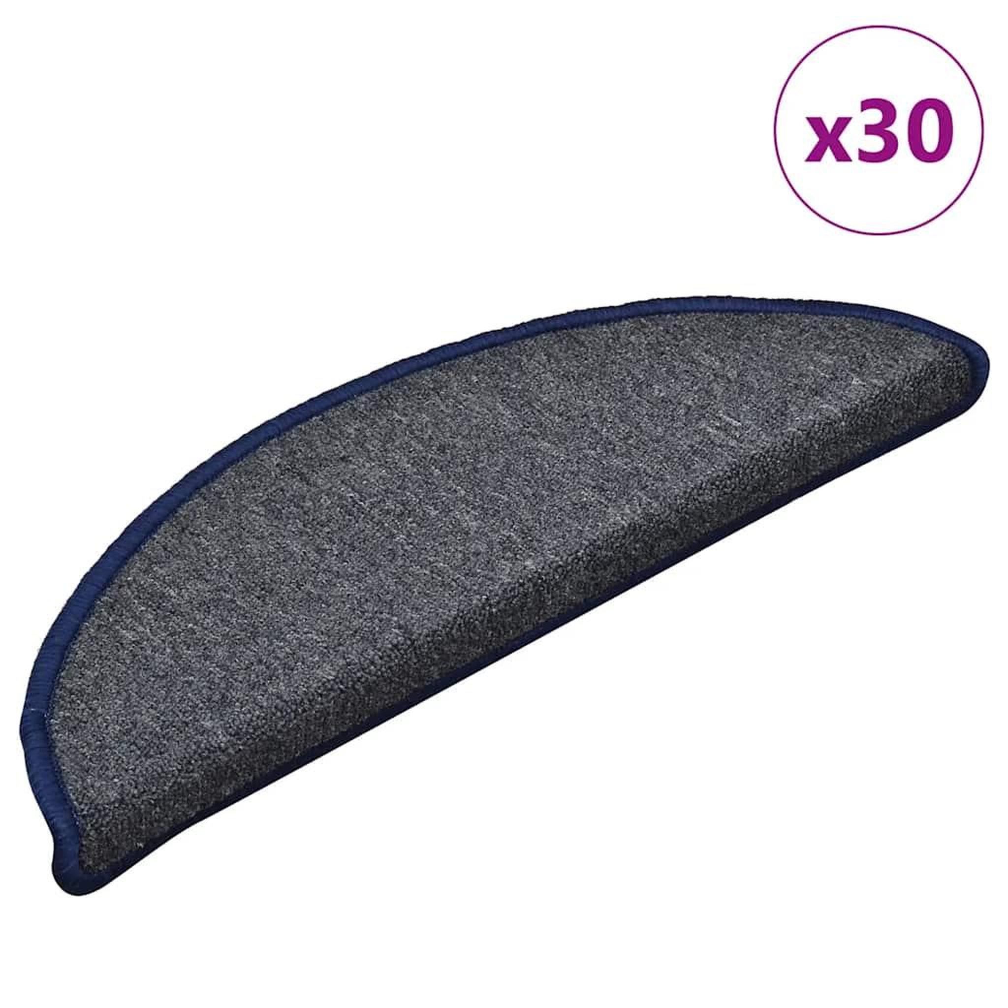 VIDAXL Tapis d'escalier 30 pcs gris fonce et bleu 56x17x3 cm