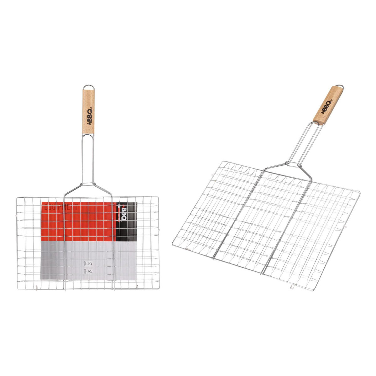 BBQ Grille barbecue en métal chromé avec manche en bois - BBQ