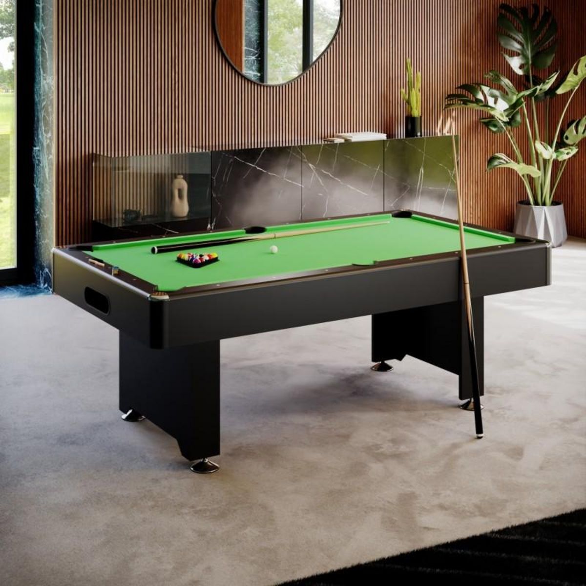 PLAY4FUN Billard Américain convertible Table dinatoire - 212 x 118 x 86 cm - Retour de boules automatique et Accessoires inclus