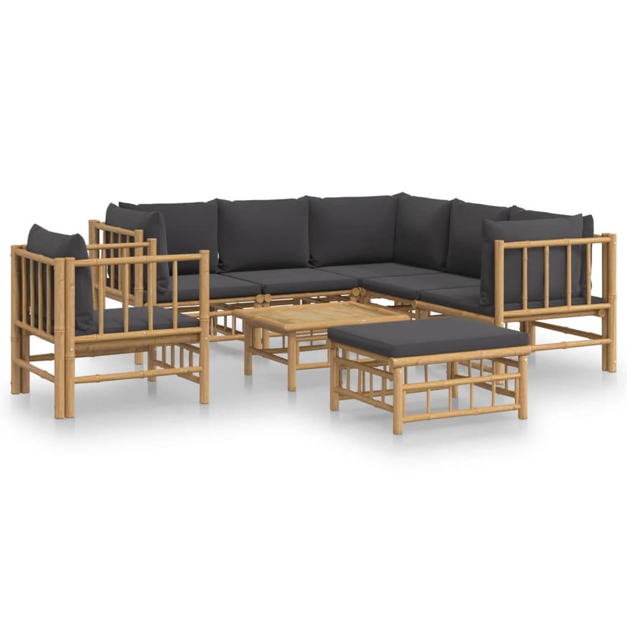 Voir la diapositive 2 : VIDAXL Salon de jardin 8 pcs avec coussins gris fonce bambou