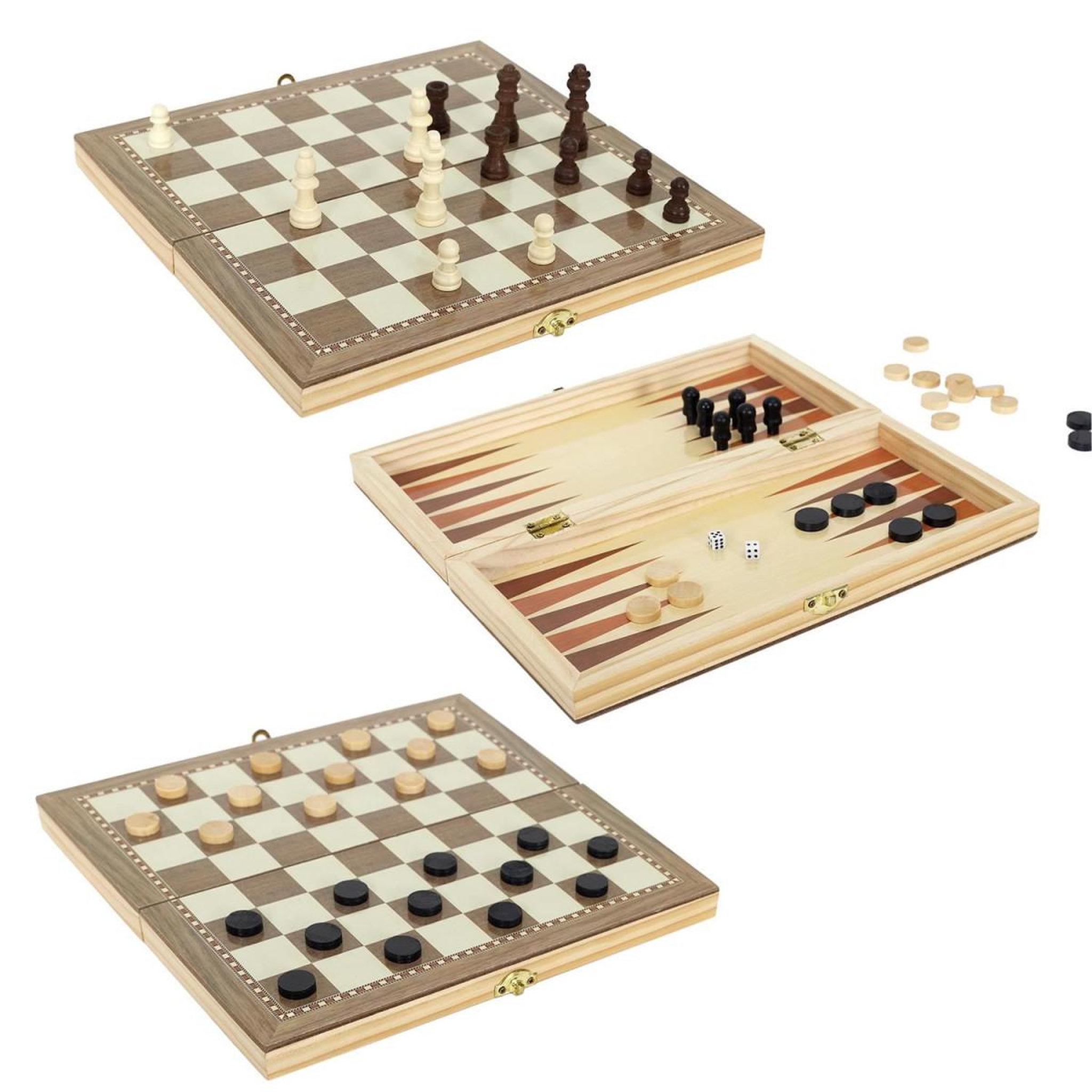 MISTER GADGET Jeu de société en bois  3 en 1  29cm naturel