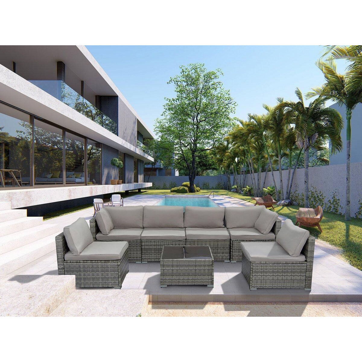 Habitat et Jardin Salon de jardin panoramique en résine tressée  Nelson  - 6 places - Gris