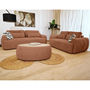Voir la diapositive 3 : BEST MOBILIER Mahina - table basse ovale - en tissu bouclette et plateau effet bois - 114 cm