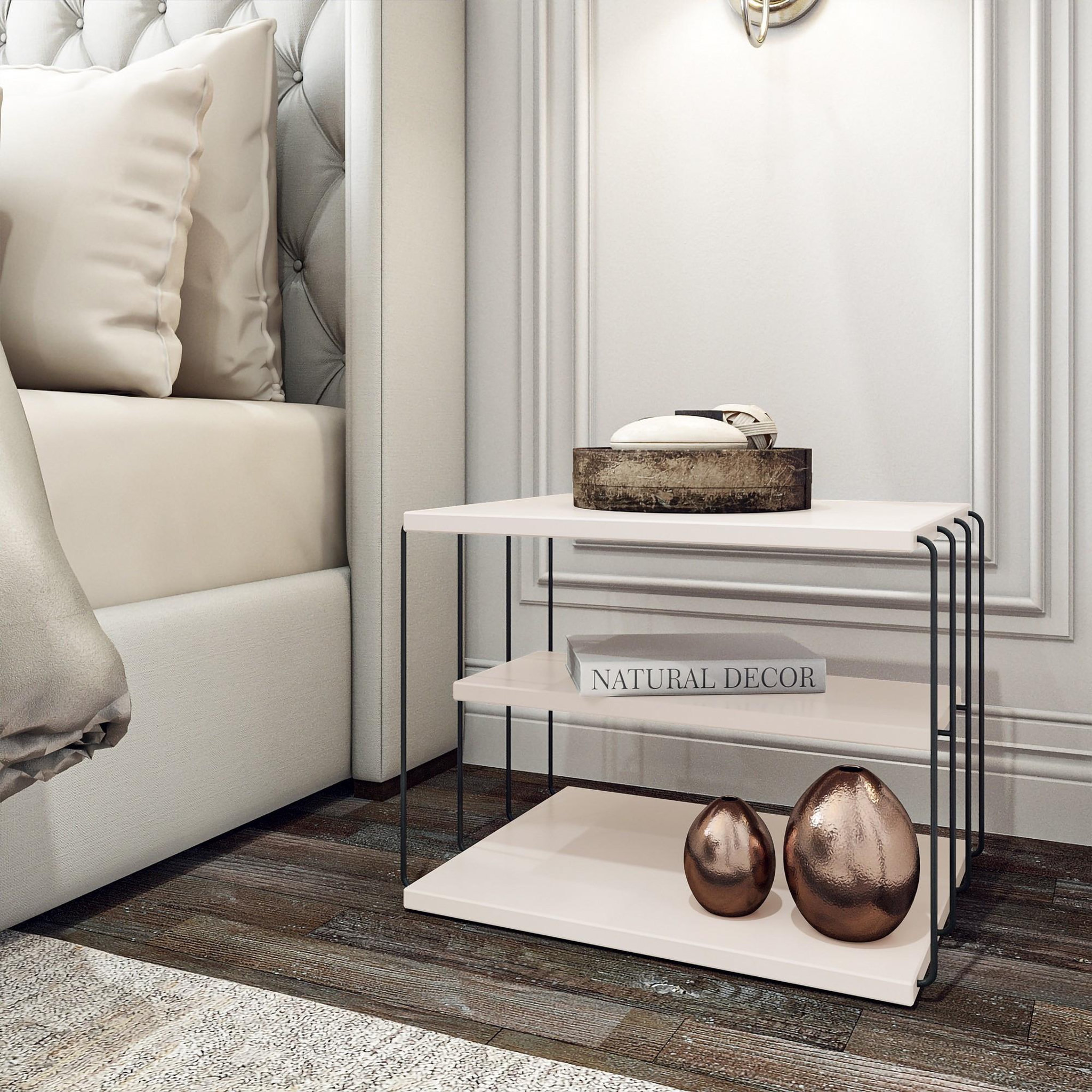 Voir la diapositive 2 : Habitat et Jardin Table d'appoint en bois  lifon  - 50 x 40 x 33 cm - blanc