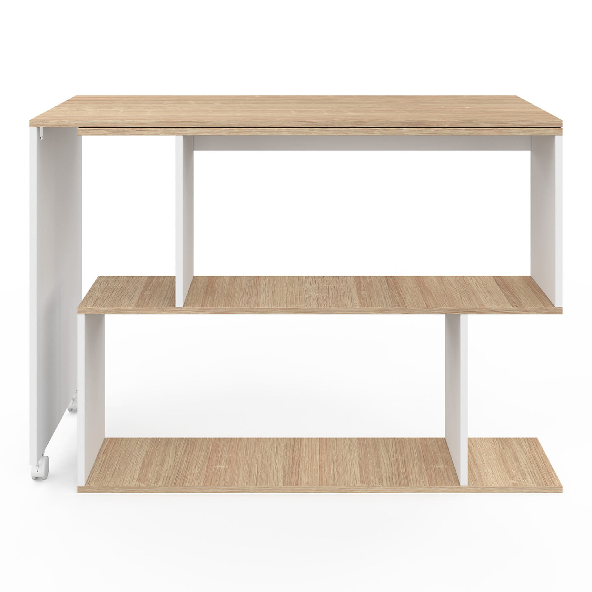 Voir la diapositive 4 : ID MARKET Bureau d'angle rotatif 180° joy étagère forme s bois façon hêtre et blanc