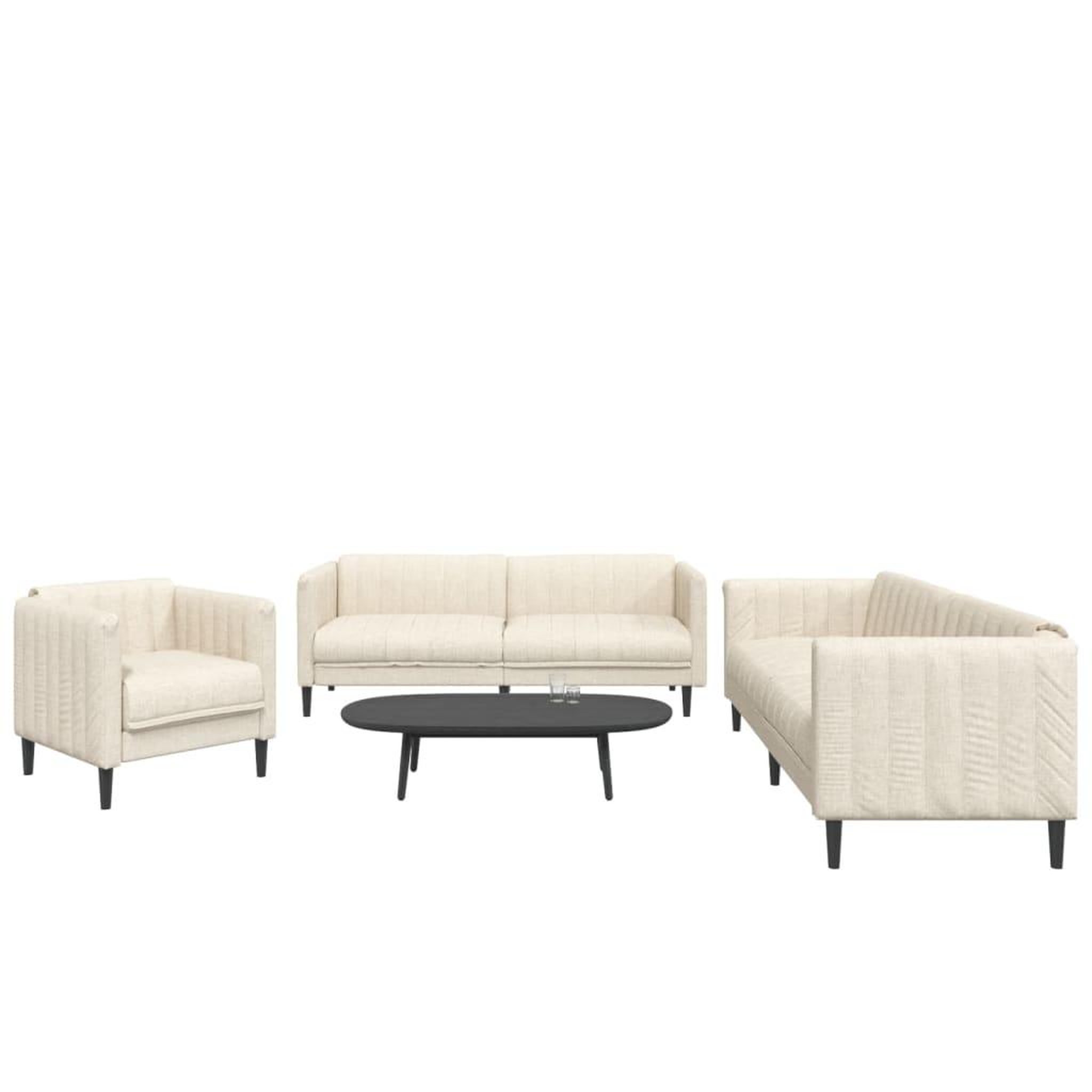 VIDAXL Ensemble de canapes 3 pcs creme tissu