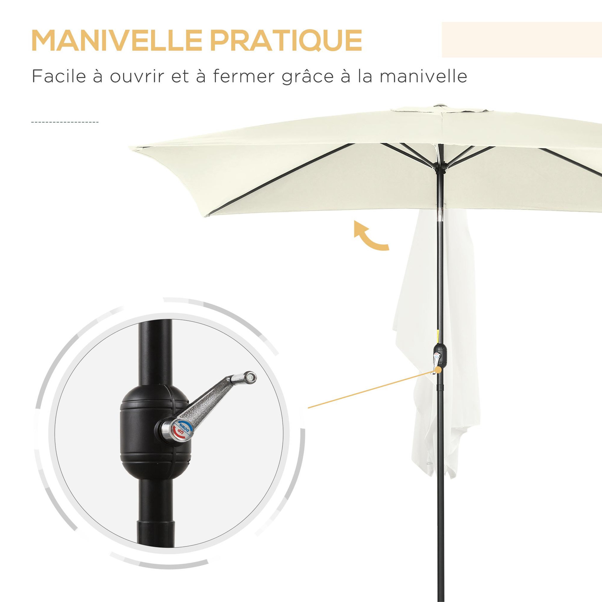 Voir la diapositive 5 : OUTSUNNY Parasol inclinable rectangulaire métal polyester haute densité 2,95L x 1,95l x 2,4H m crème