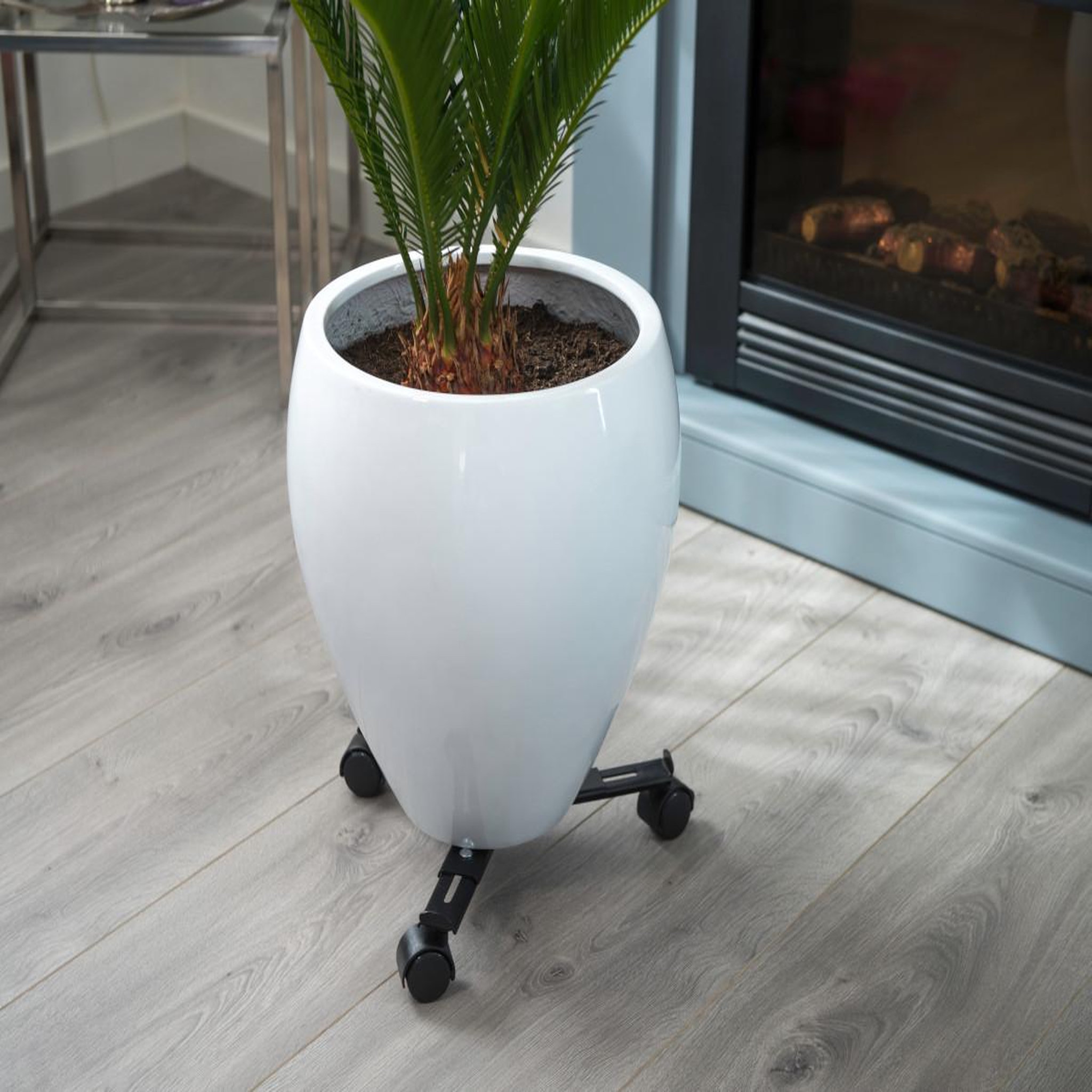 Voir la diapositive 5 : NATURE Support roulant extensible - métal époxy coloris noir mat, 3 branches, charge maxi 75 kg, 3 roulettes - 27/37 x 27/37 cm - Nature