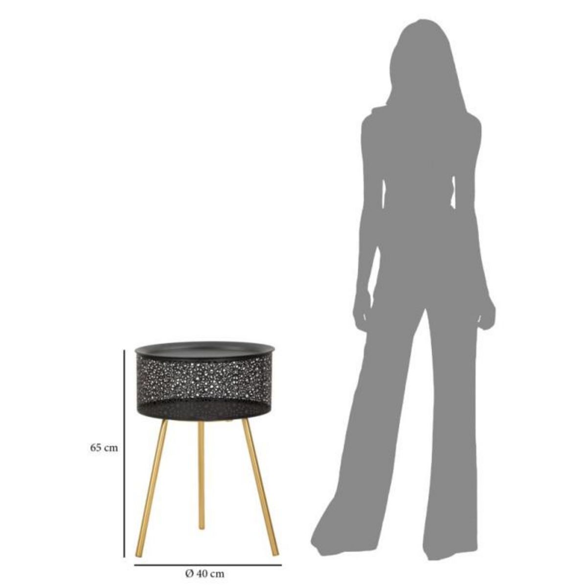 Paris Prix Table d'Appoint Avec Rangement  Blacky  65cm Noir & Or